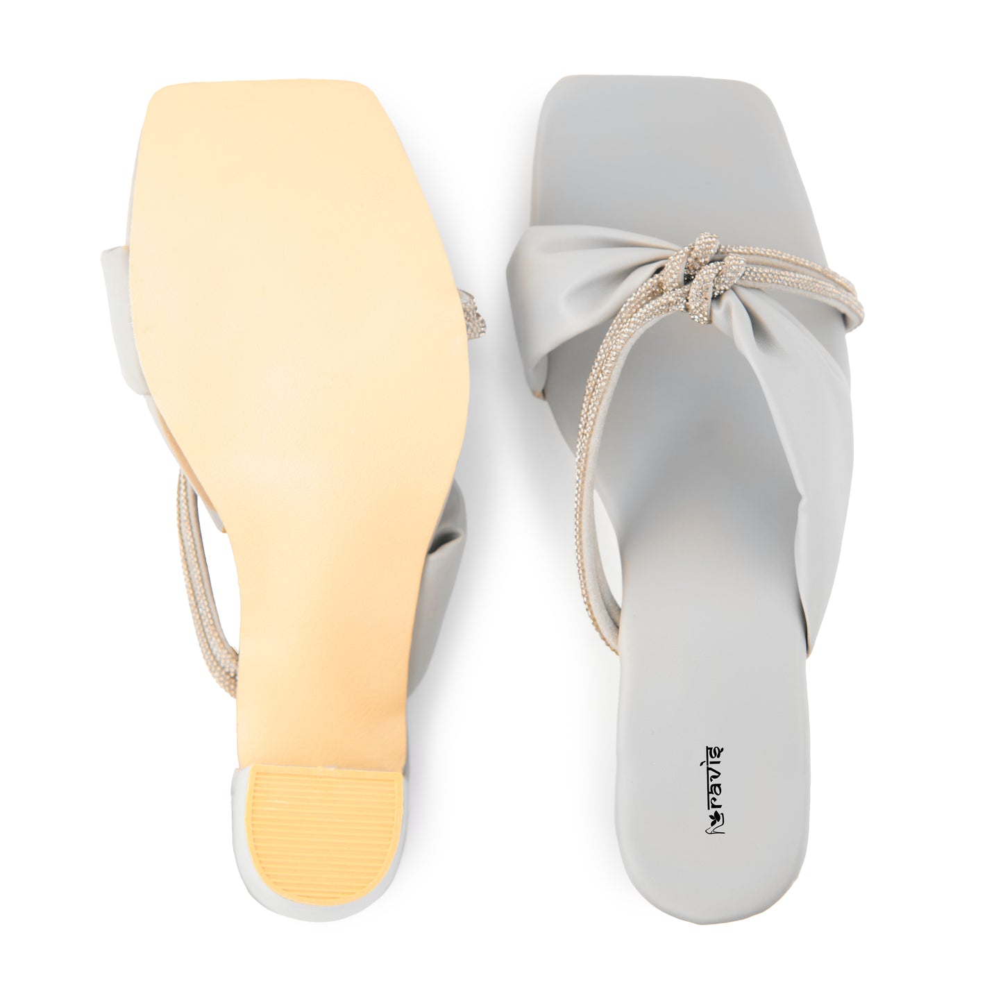 RAVIS Knot Charm Block Heels – Trendy Slip-On with Braided Strap Detail