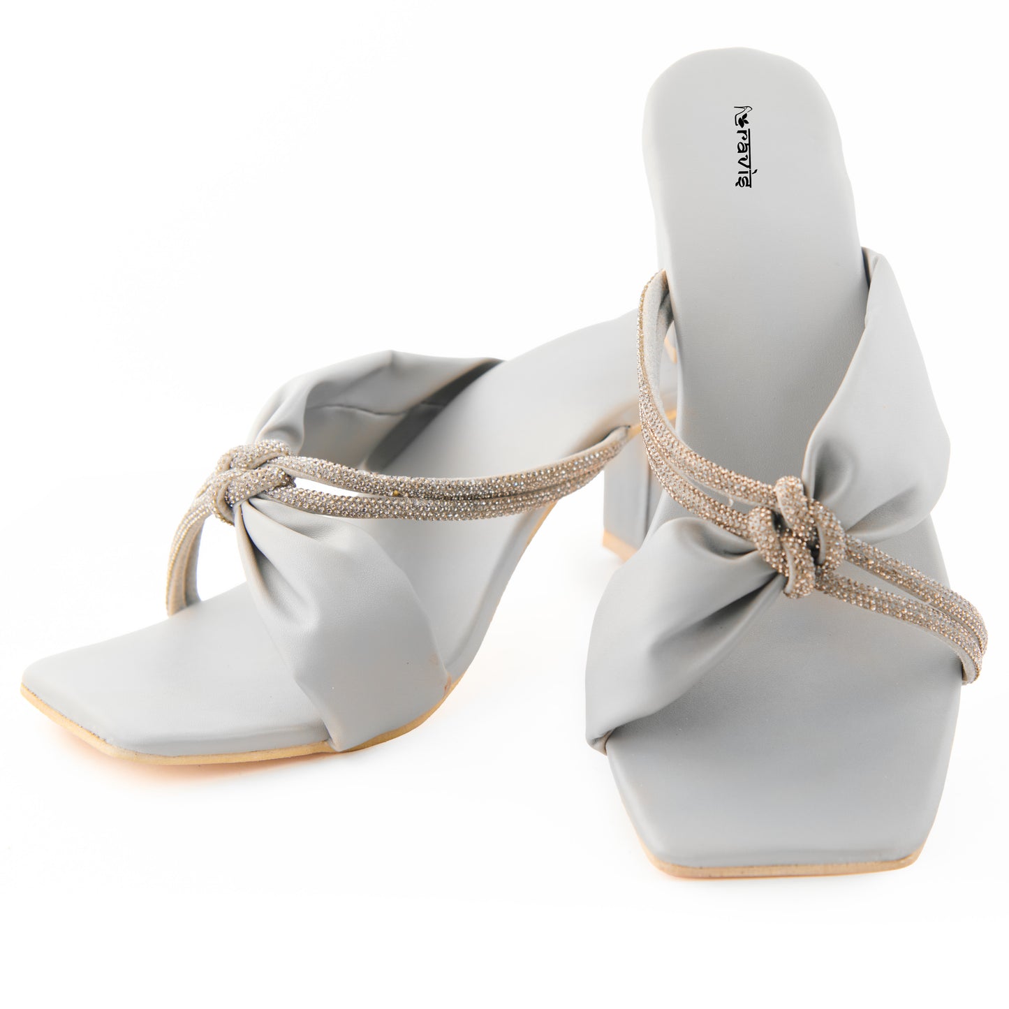 RAVIS Knot Charm Block Heels – Trendy Slip-On with Braided Strap Detail