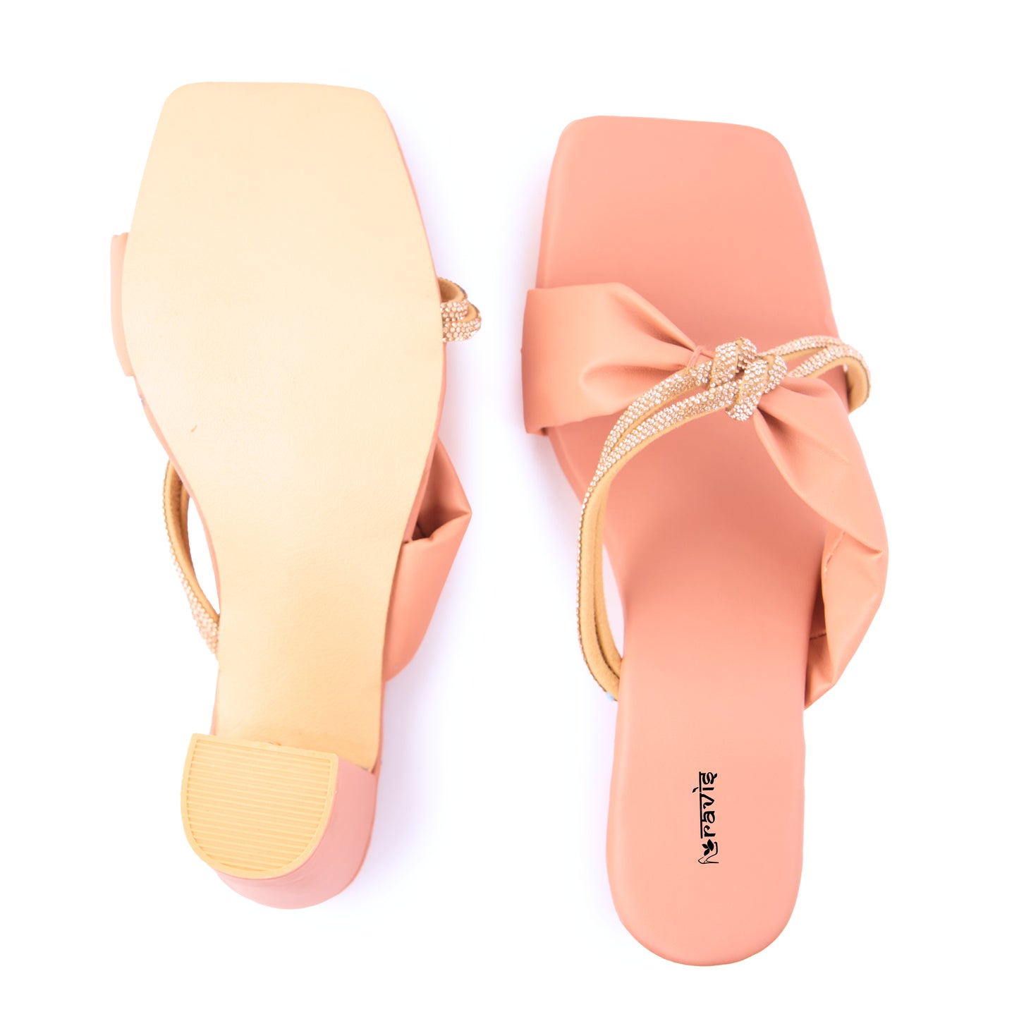RAVIS Knot Charm Block Heels – Trendy Slip-On with Braided Strap Detail