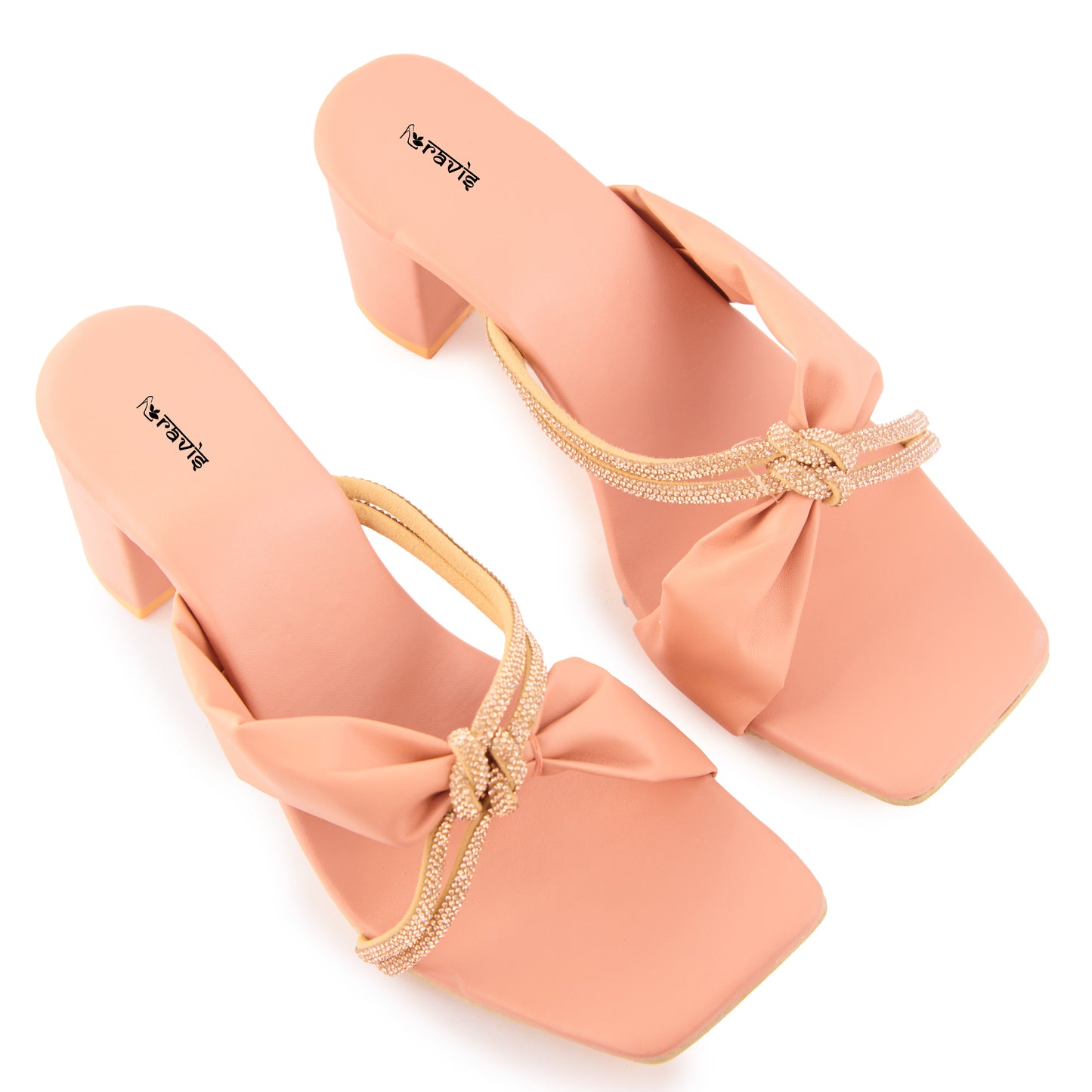 RAVIS Knot Charm Block Heels – Trendy Slip-On with Braided Strap Detail