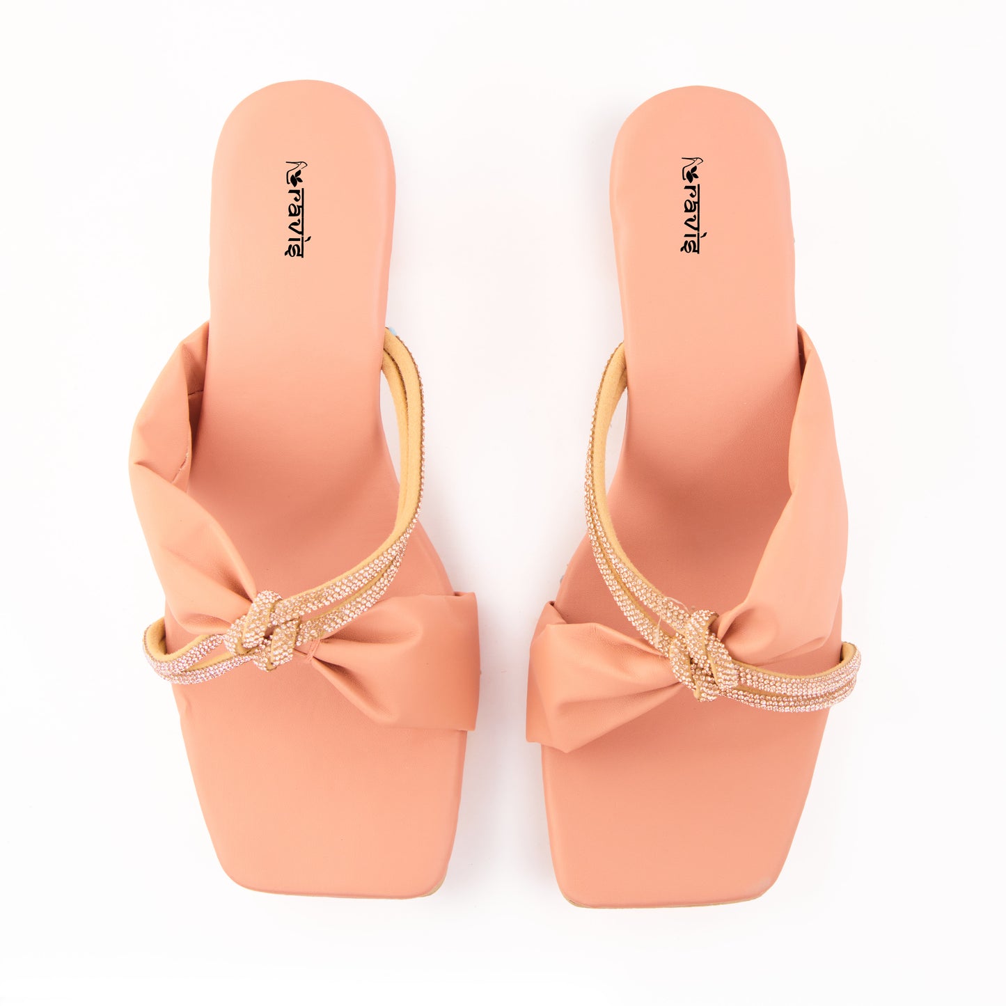 RAVIS Knot Charm Block Heels – Trendy Slip-On with Braided Strap Detail
