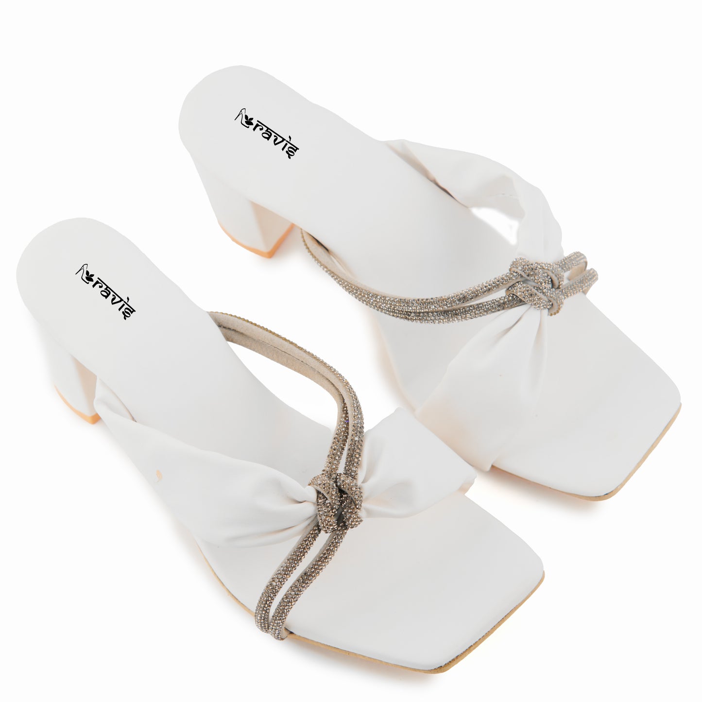 RAVIS Knot Charm Block Heels – Trendy Slip-On with Braided Strap Detail