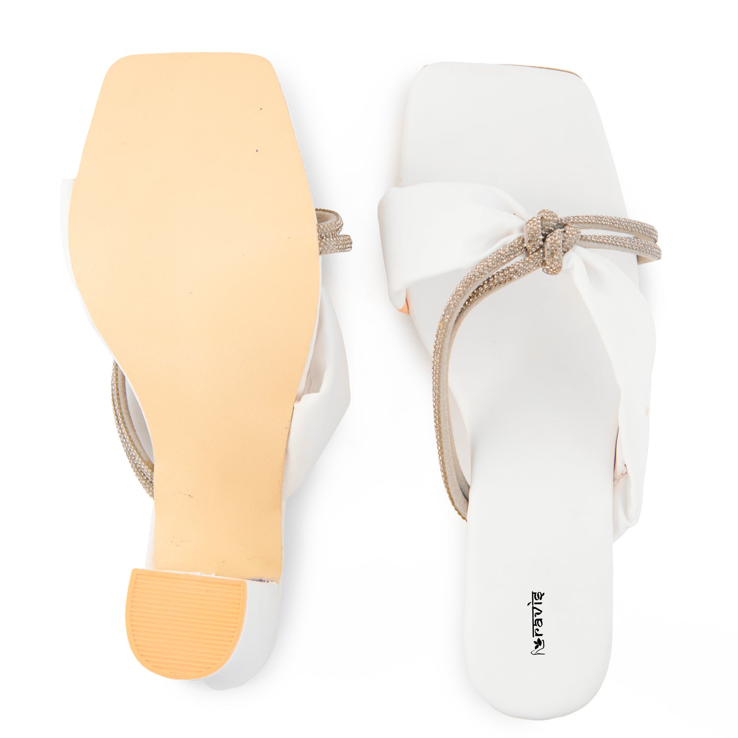 RAVIS Knot Charm Block Heels – Trendy Slip-On with Braided Strap Detail
