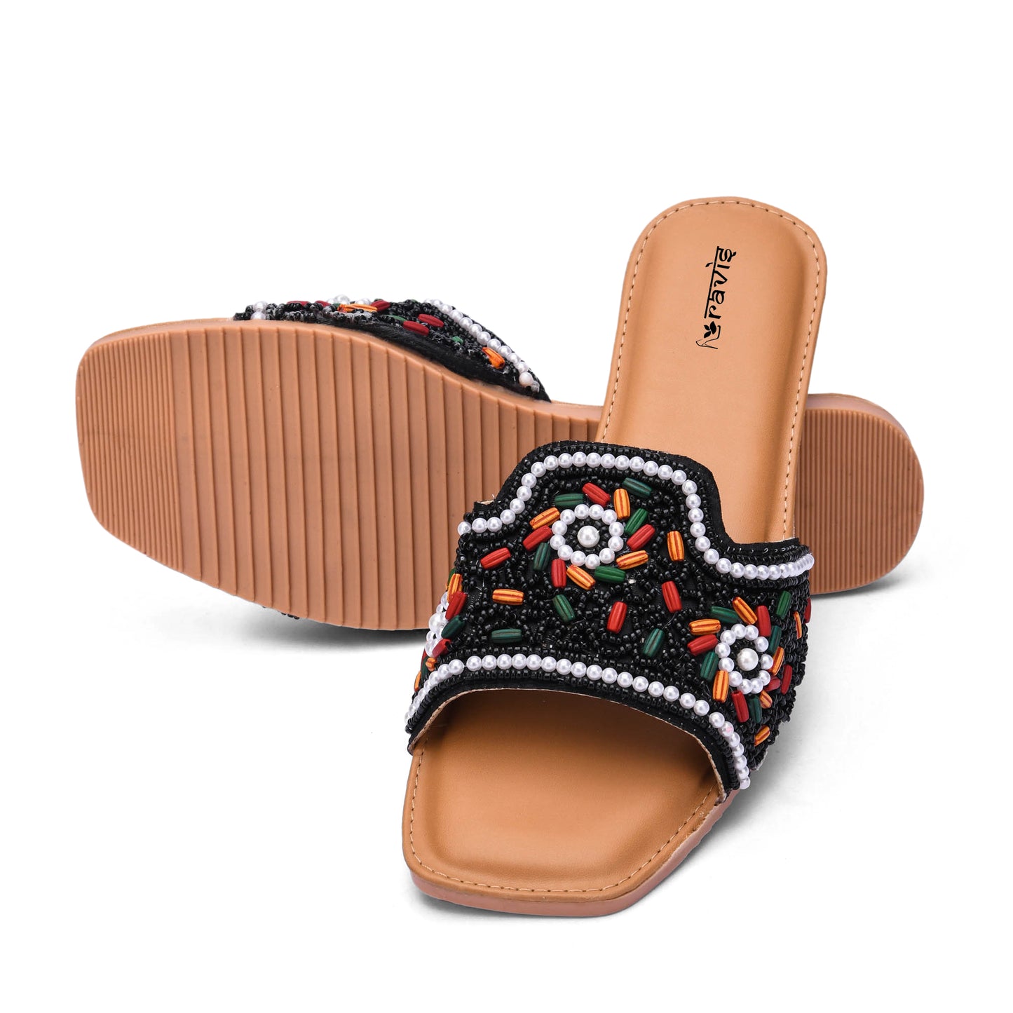 RAVIS FloralArt Ethnic Flat Slip-Ons for Women
