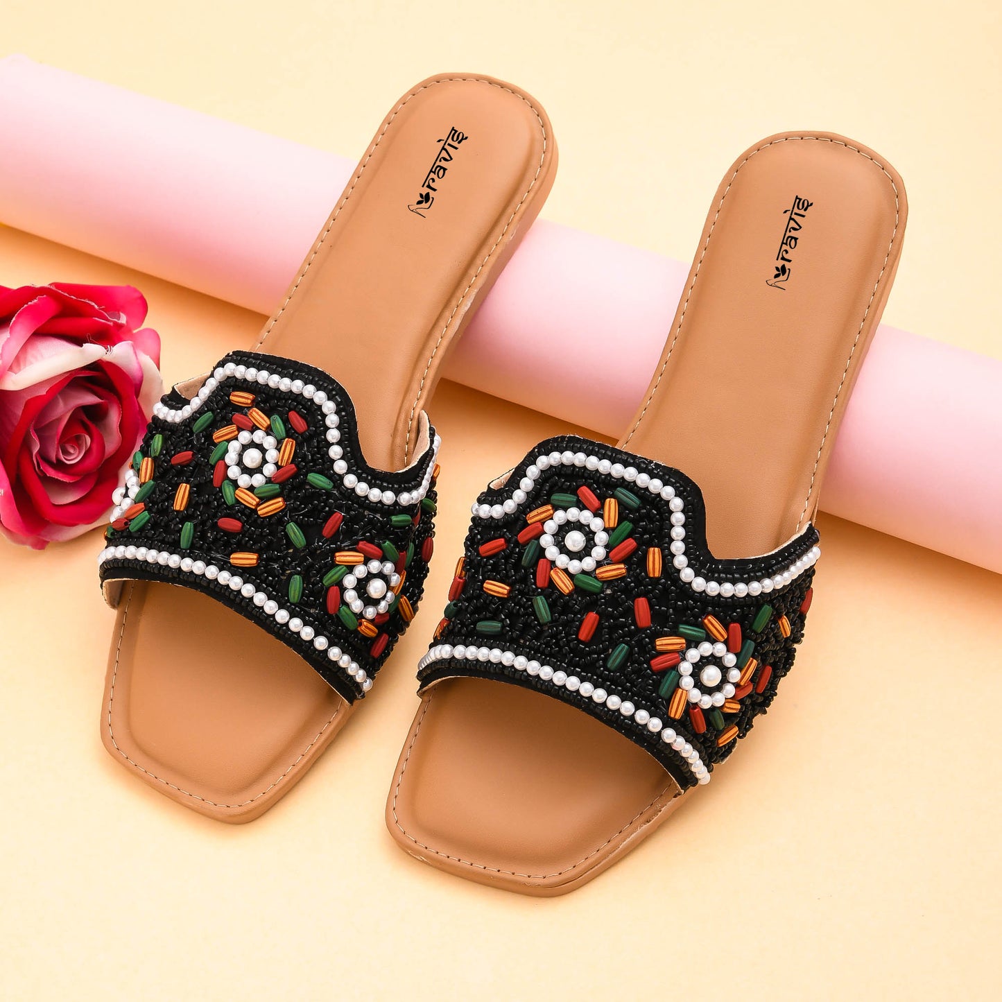 RAVIS FloralArt Ethnic Flat Slip-Ons for Women