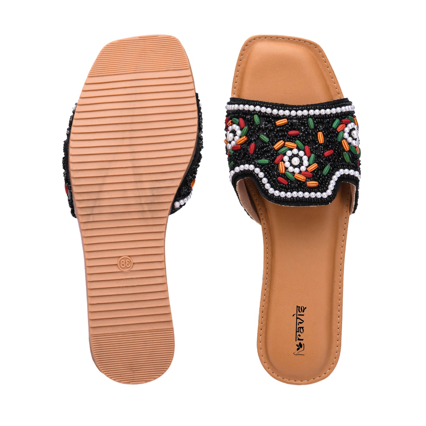RAVIS FloralArt Ethnic Flat Slip-Ons for Women
