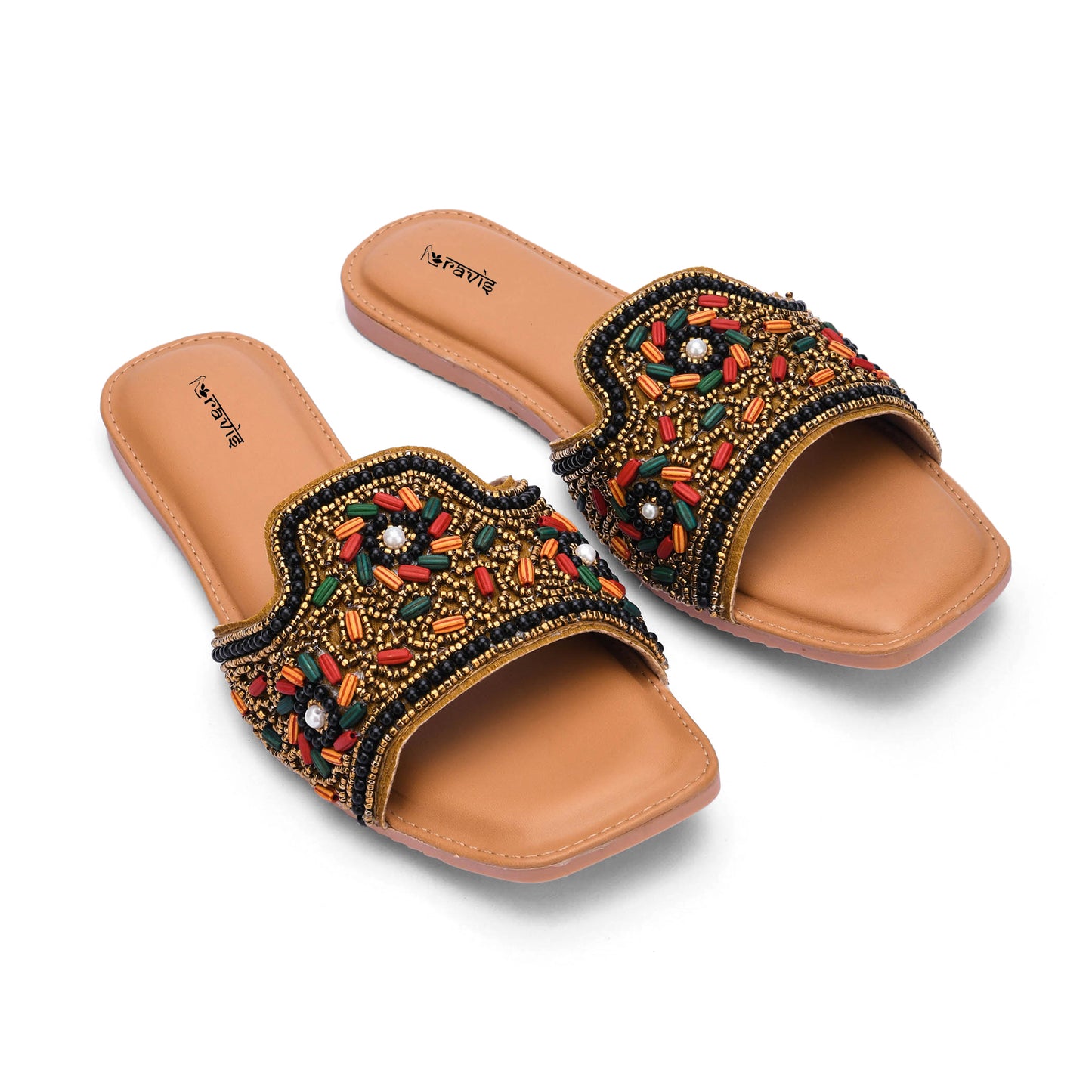RAVIS FloralArt Ethnic Flat Slip-Ons for Women