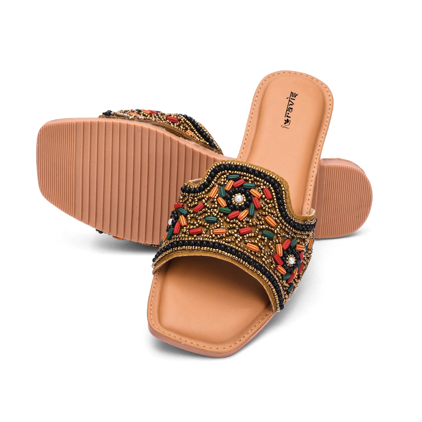 RAVIS FloralArt Ethnic Flat Slip-Ons for Women