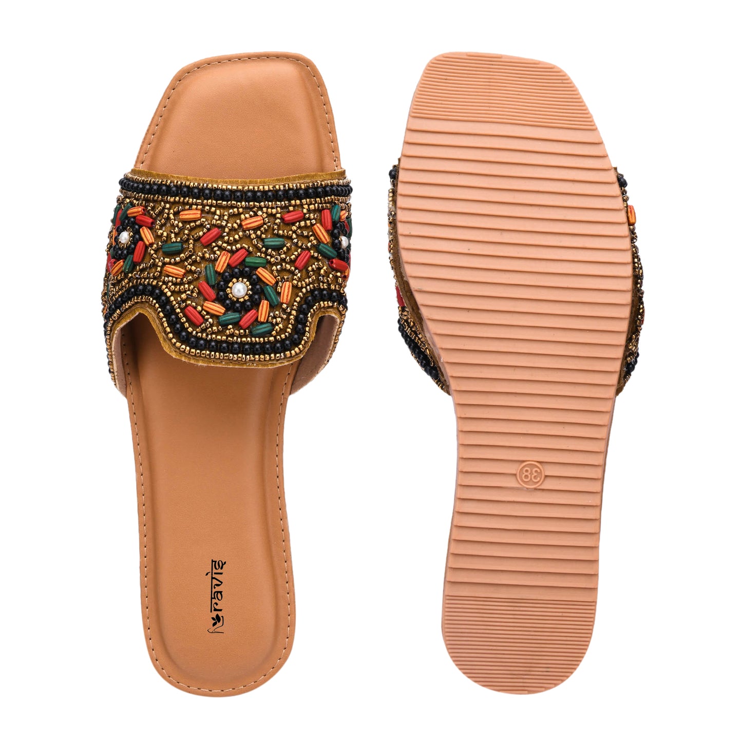 RAVIS FloralArt Ethnic Flat Slip-Ons for Women