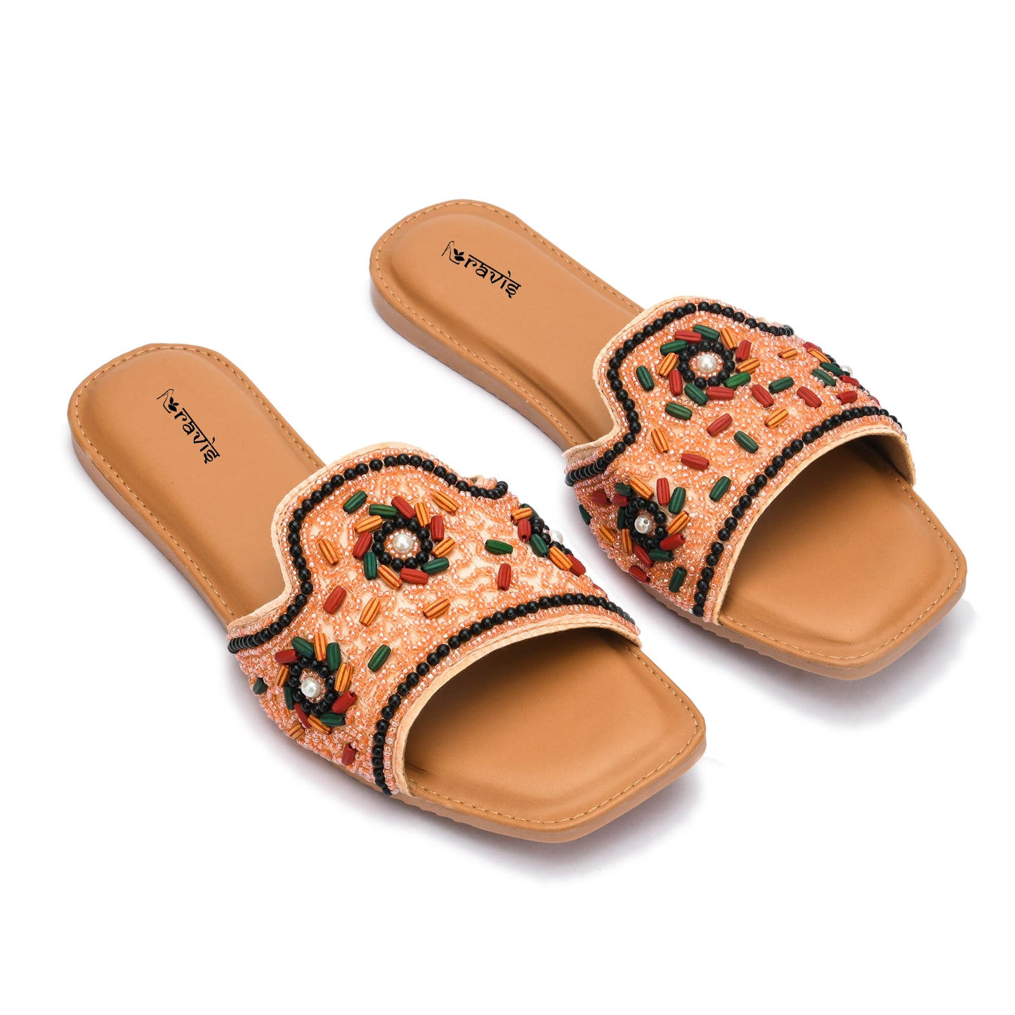 RAVIS FloralArt Ethnic Flat Slip-Ons for Women