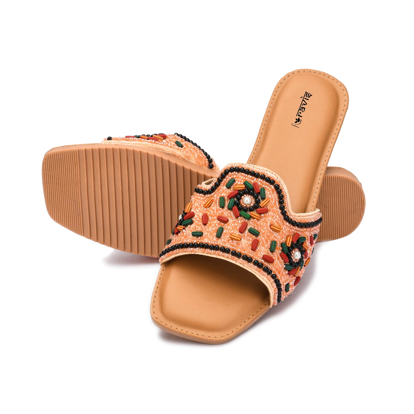 RAVIS FloralArt Ethnic Flat Slip-Ons for Women