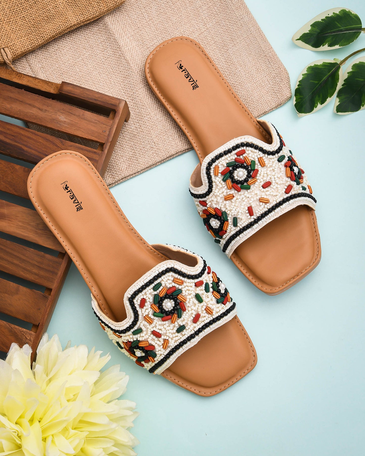 RAVIS FloralArt Ethnic Flat Slip-Ons for Women