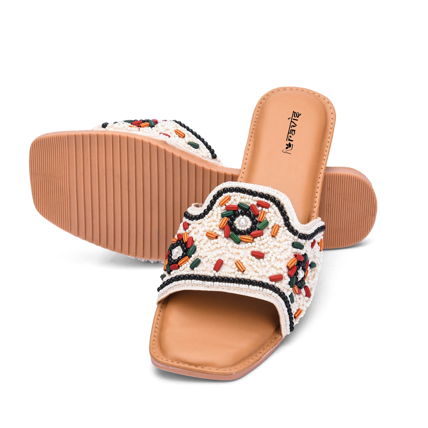 RAVIS FloralArt Ethnic Flat Slip-Ons for Women