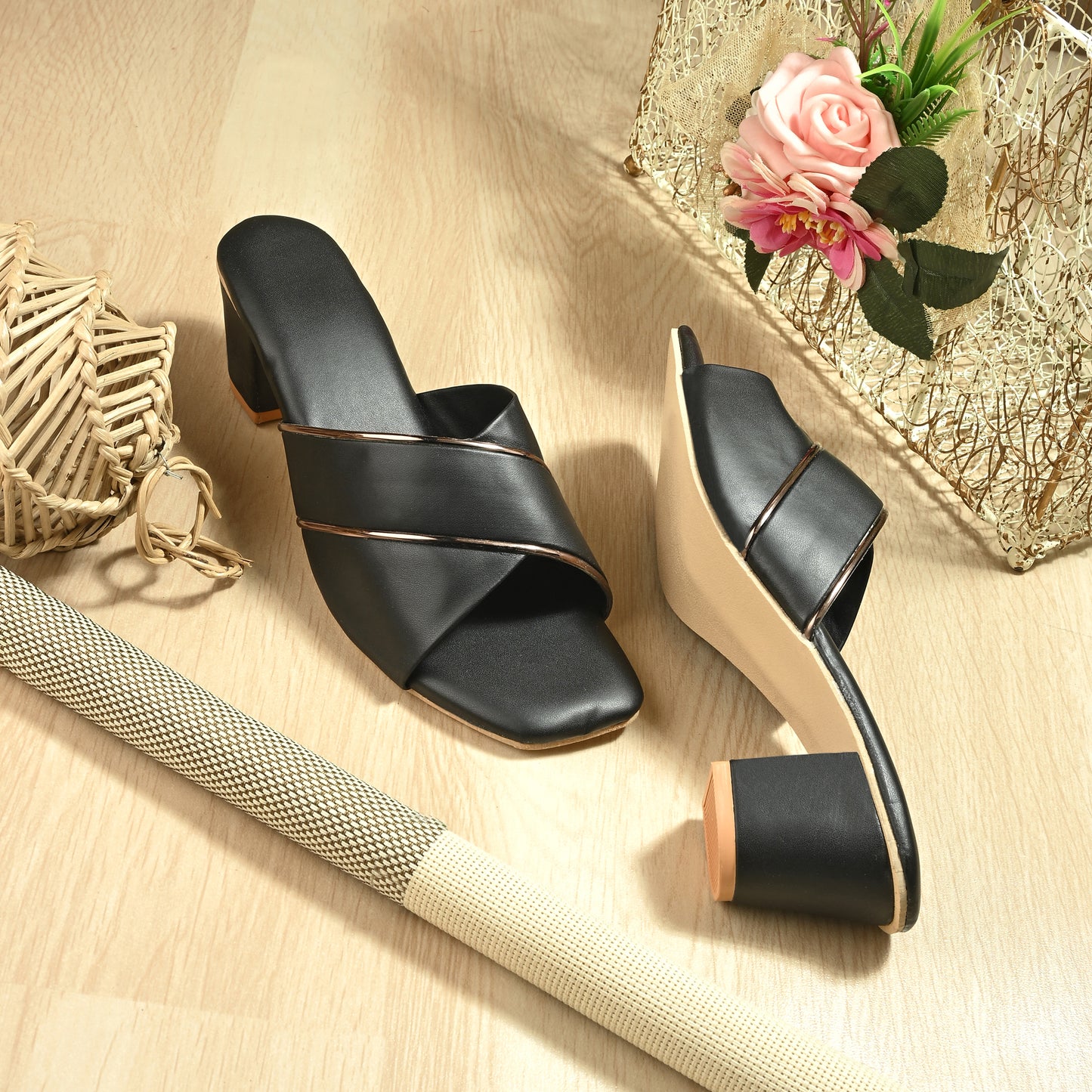 RAVIS Elegant Criss-Cross Block Heels – Timeless Style for Women