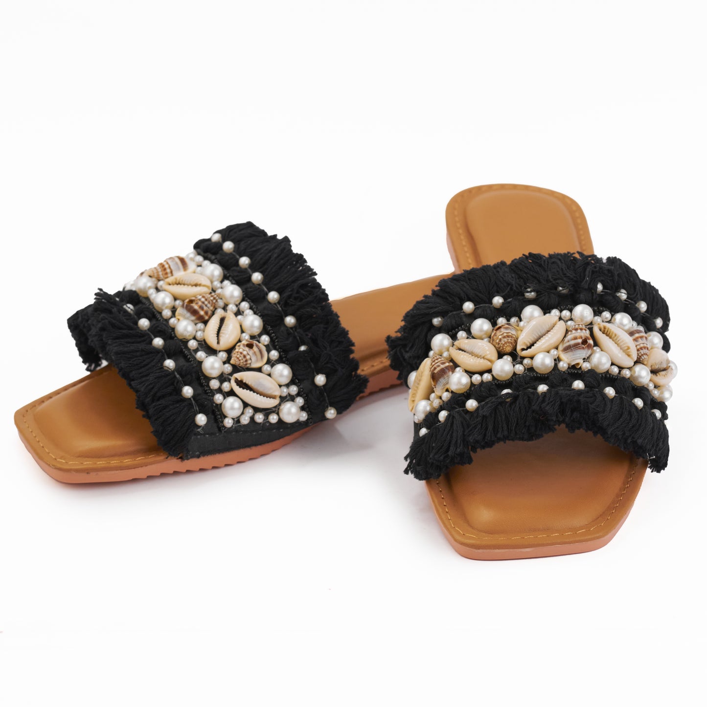 RAVIS Boho Frill Shell Sliders