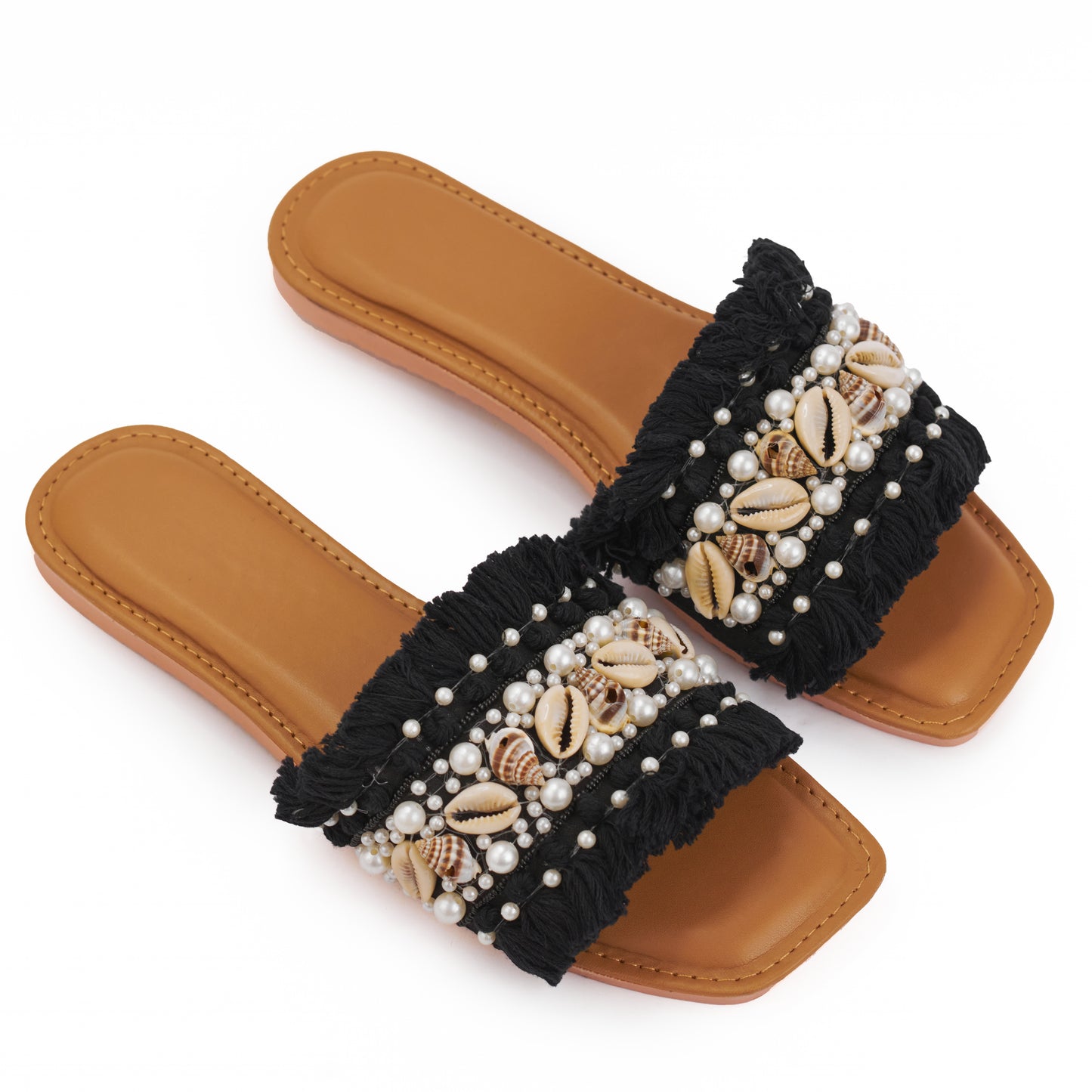 RAVIS Boho Frill Shell Sliders