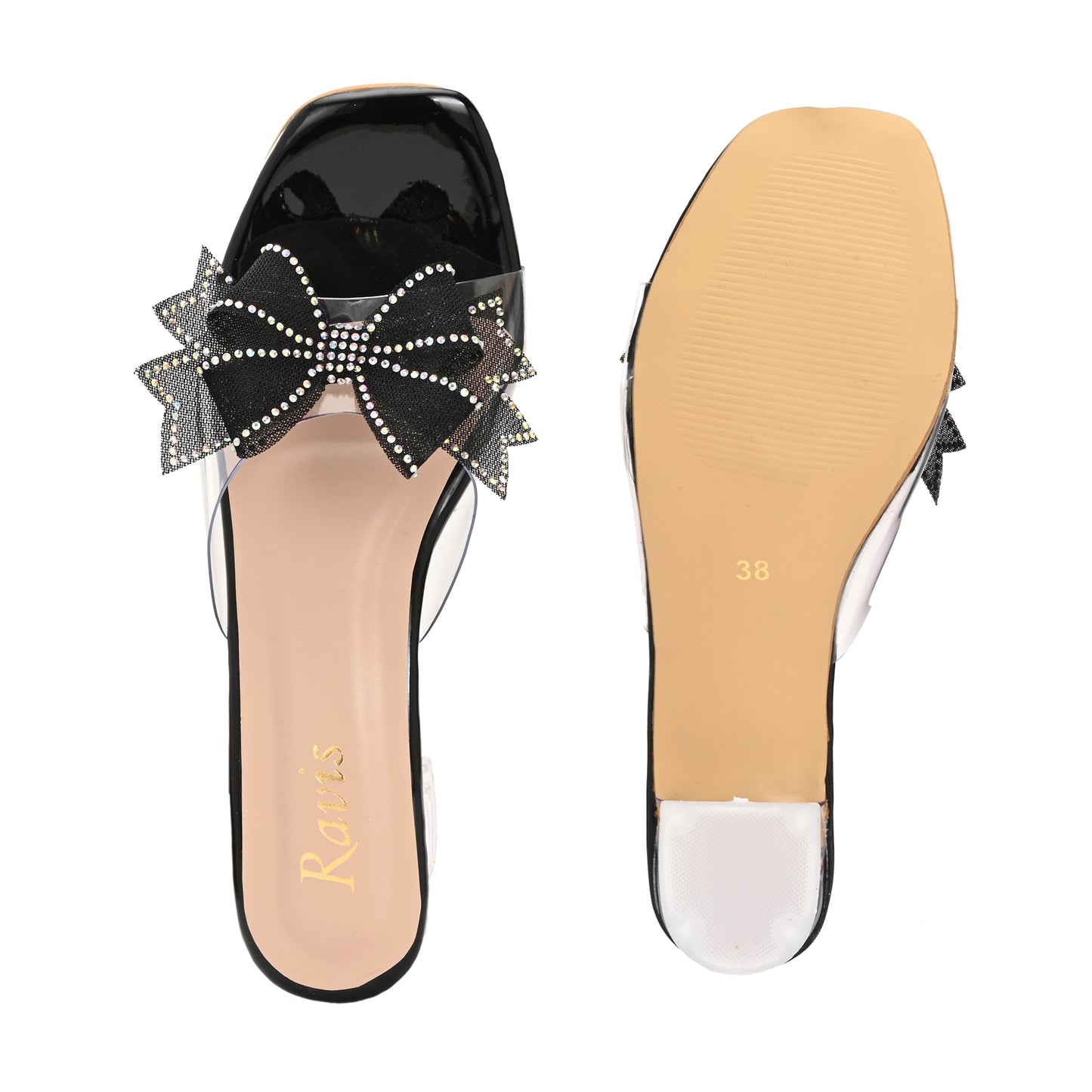 Ravis Double Bow Transparent Heels – Fancy Party Wear Slip-On for Women