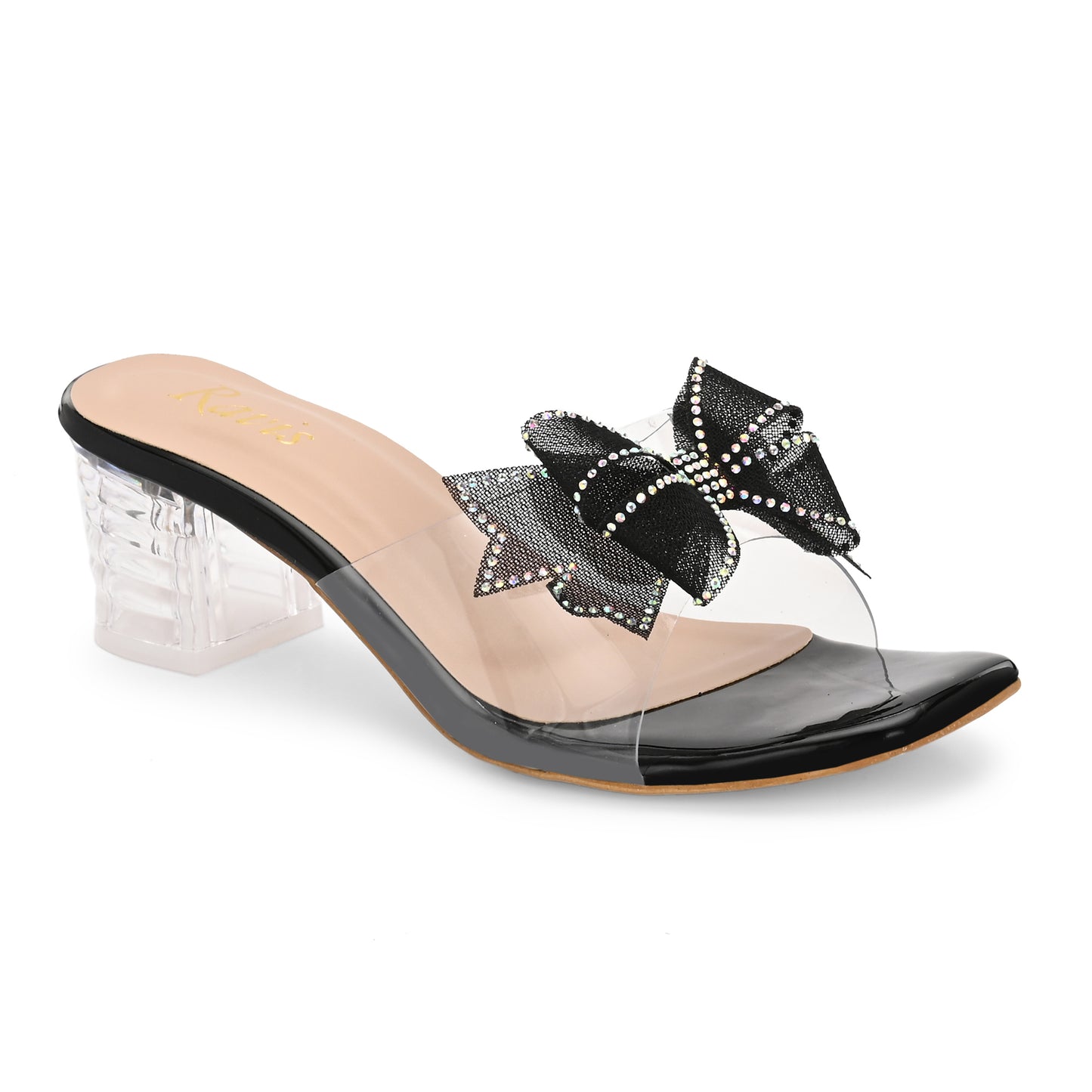 Ravis Double Bow Transparent Heels – Fancy Party Wear Slip-On for Women