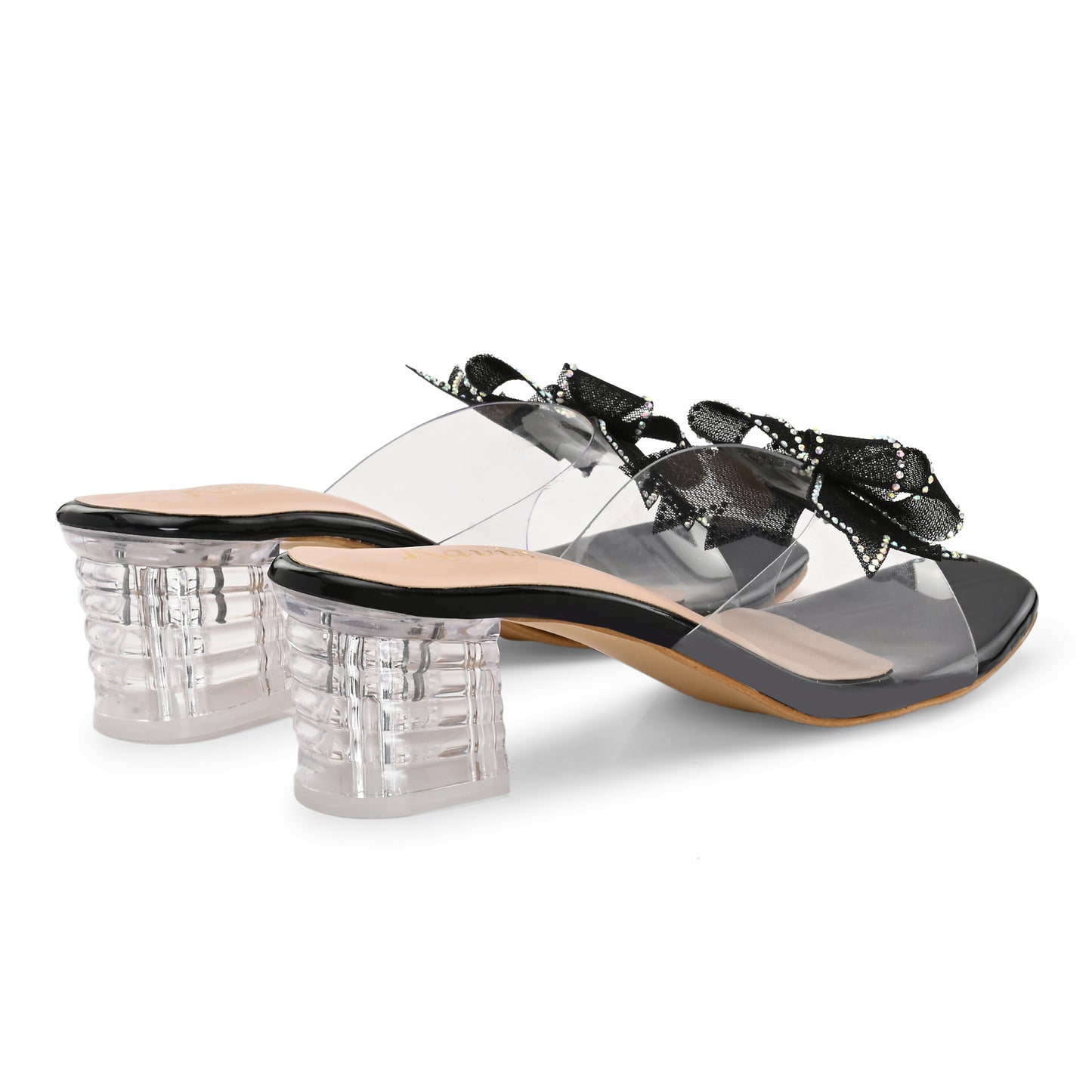 Ravis Double Bow Transparent Heels – Fancy Party Wear Slip-On for Women