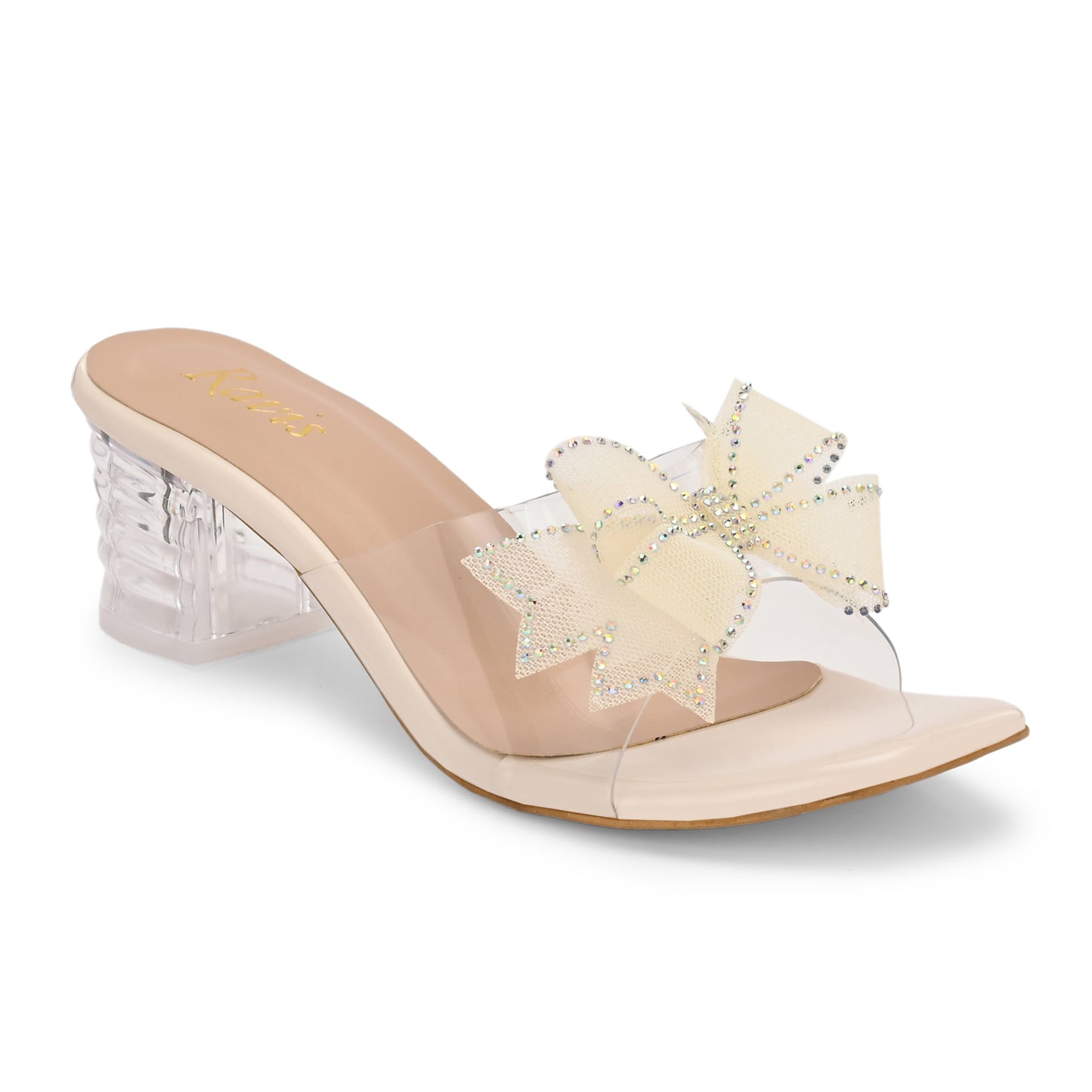 Ravis Double Bow Transparent Heels – Fancy Party Wear Slip-On for Women