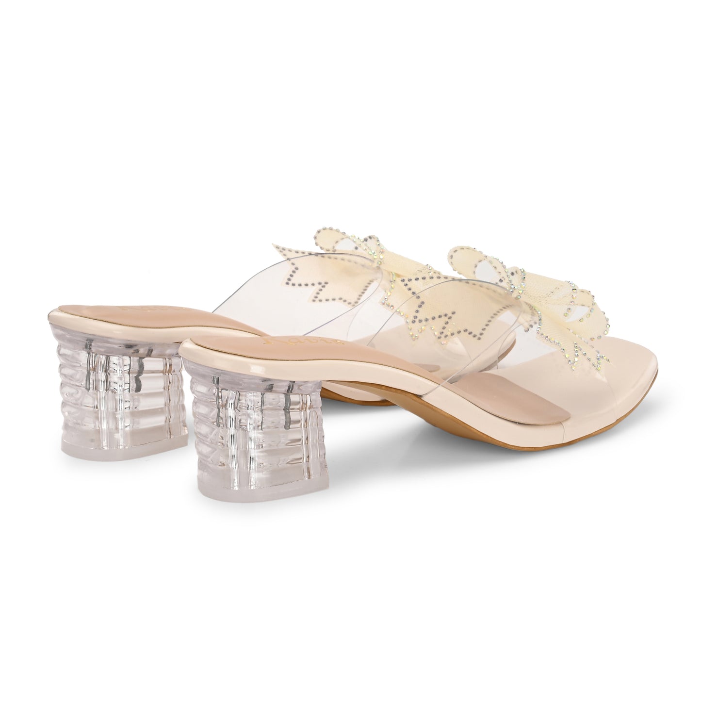 Ravis Double Bow Transparent Heels – Fancy Party Wear Slip-On for Women