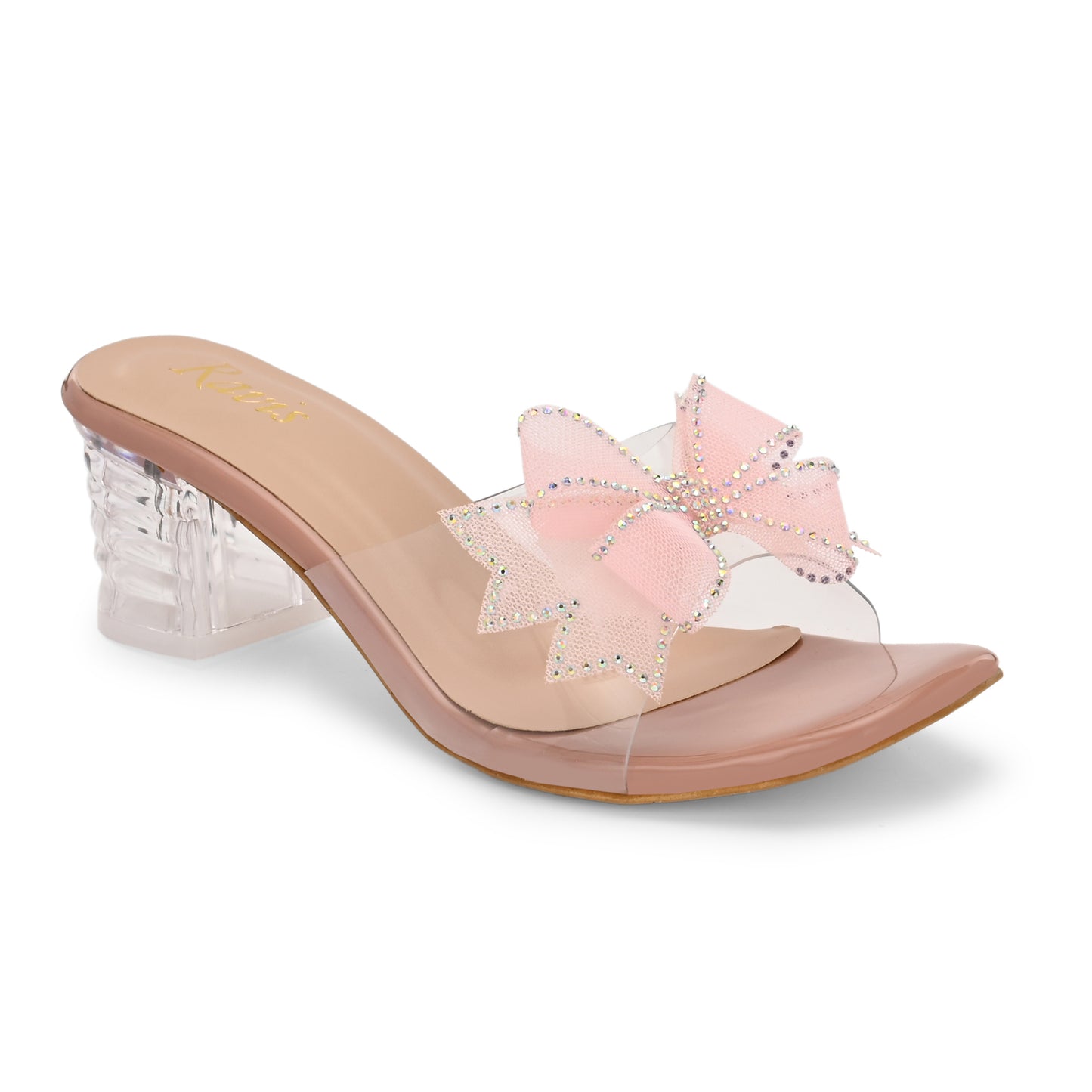 Ravis Double Bow Transparent Heels – Fancy Party Wear Slip-On for Women