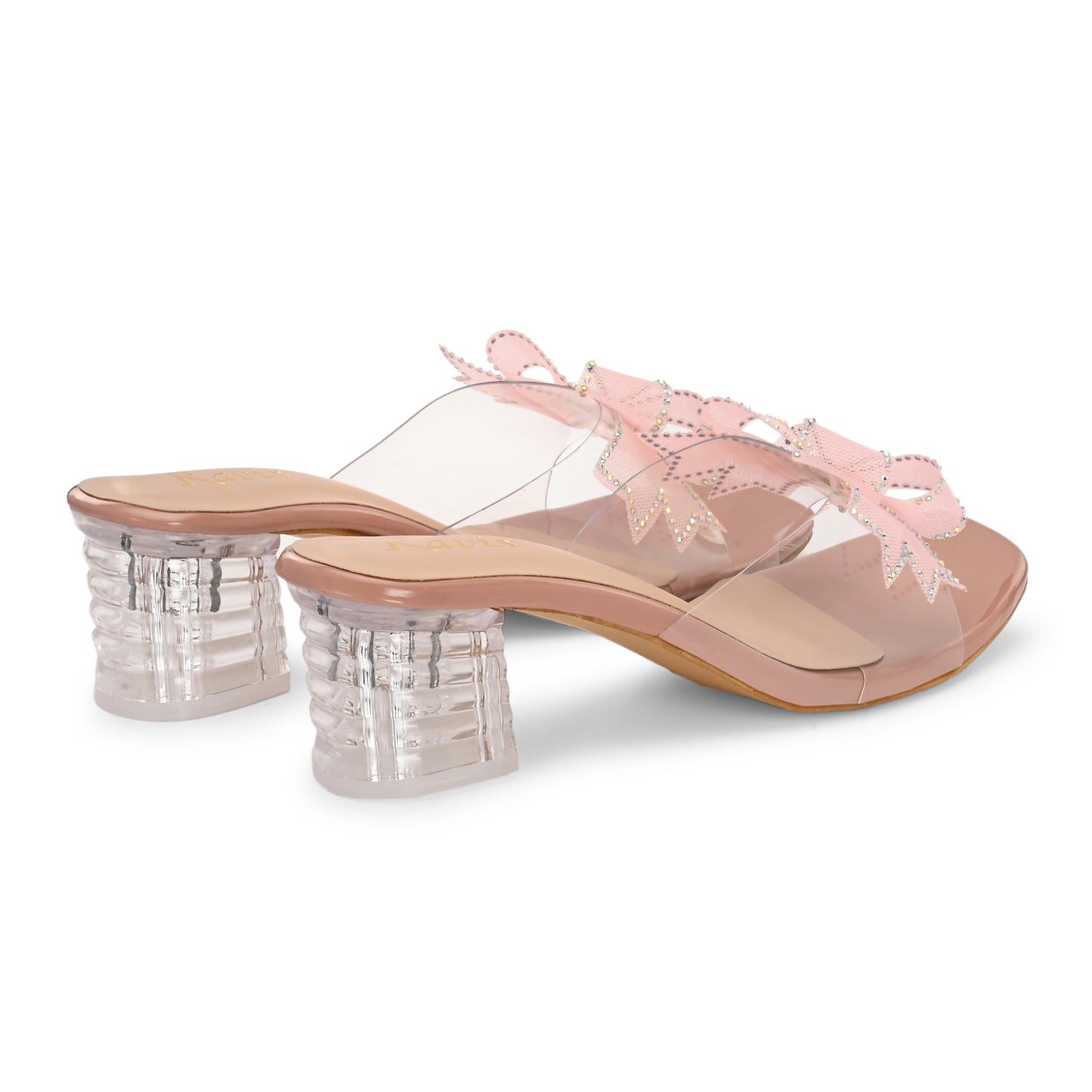 Ravis Double Bow Transparent Heels – Fancy Party Wear Slip-On for Women
