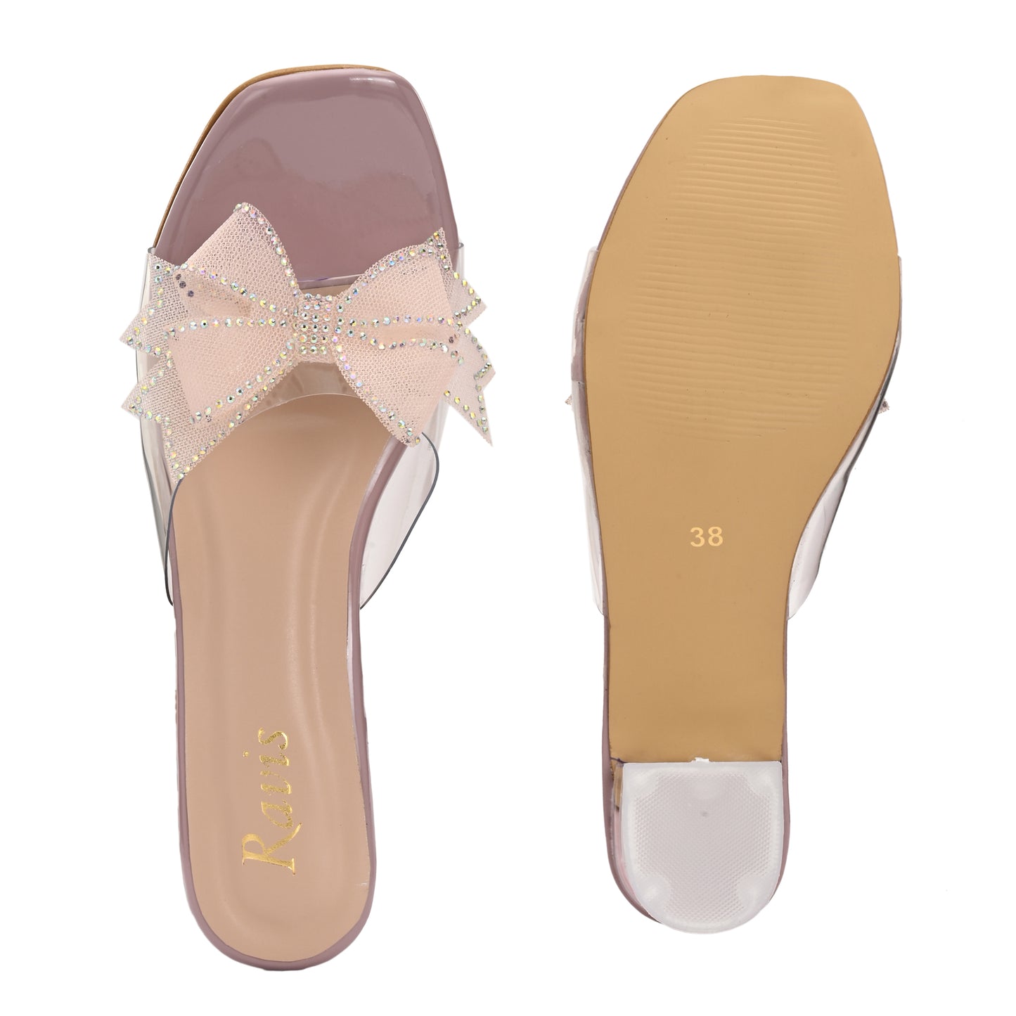 Ravis Double Bow Transparent Heels – Fancy Party Wear Slip-On for Women