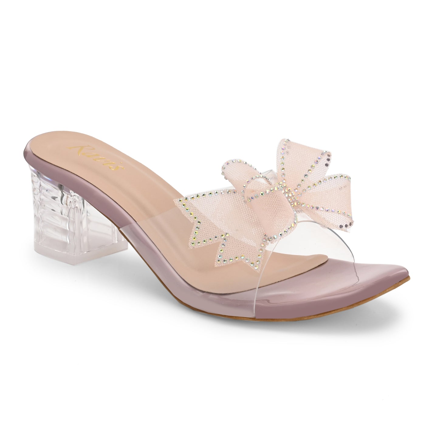 Ravis Double Bow Transparent Heels – Fancy Party Wear Slip-On for Women