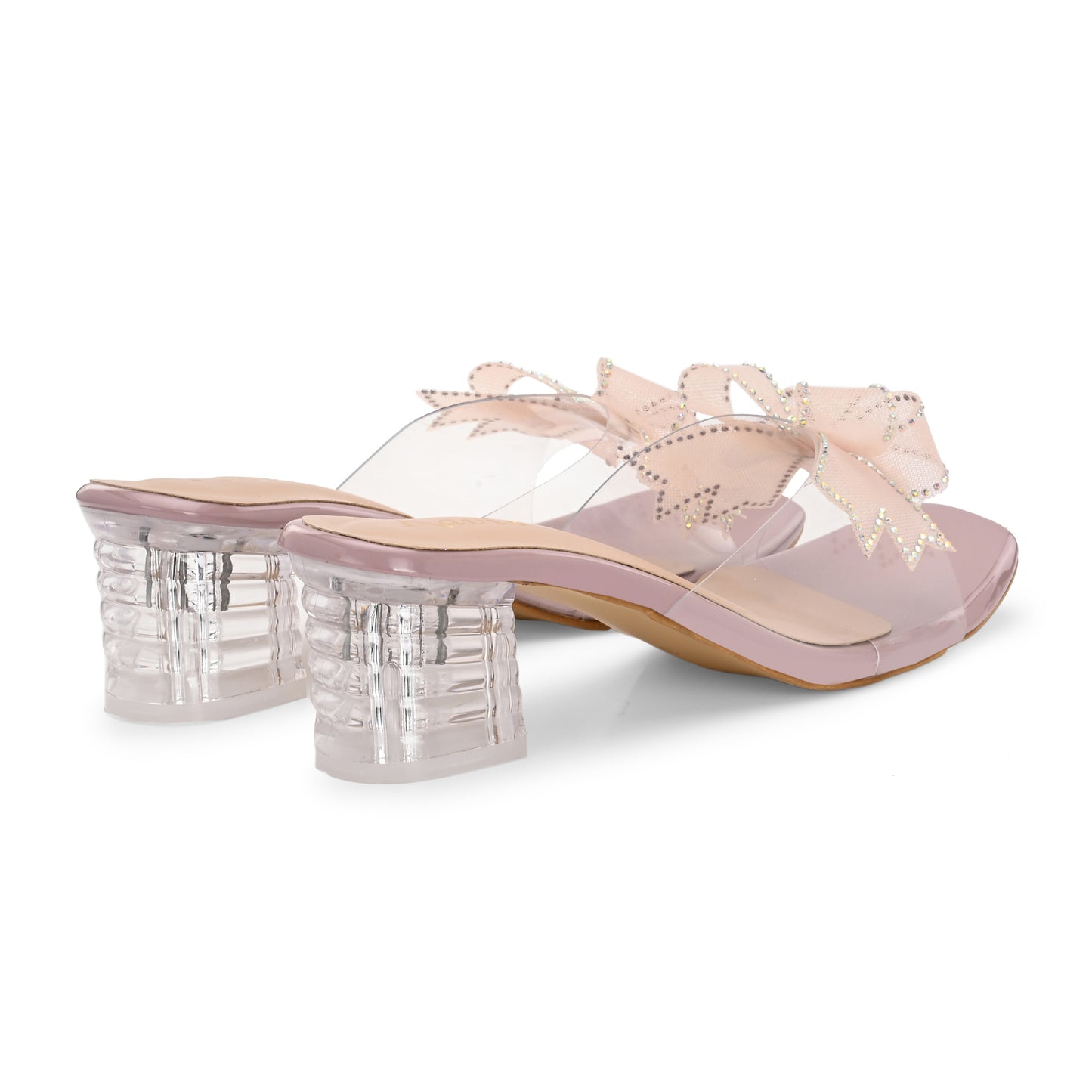 Ravis Double Bow Transparent Heels – Fancy Party Wear Slip-On for Women