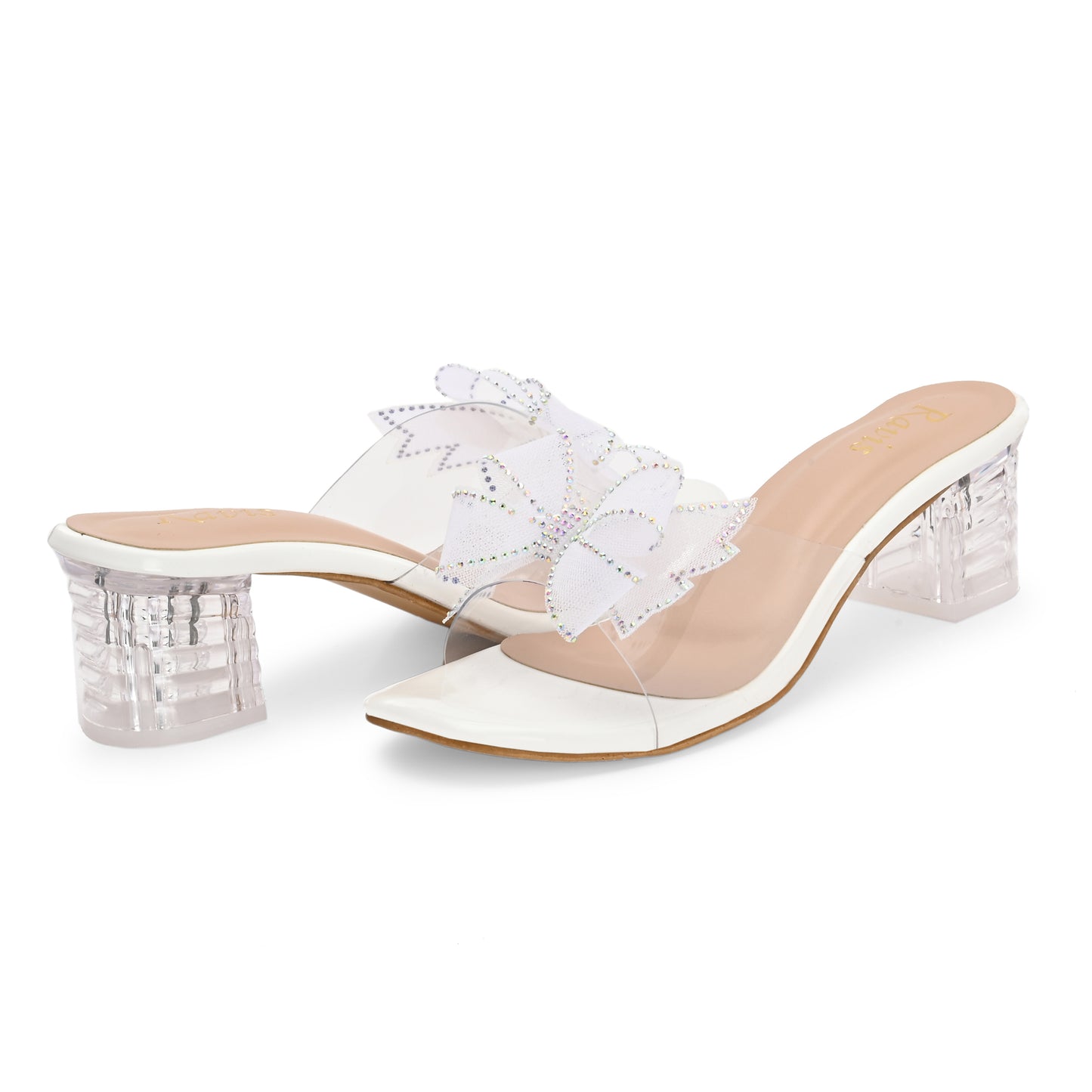 Ravis Double Bow Transparent Heels – Fancy Party Wear Slip-On for Women
