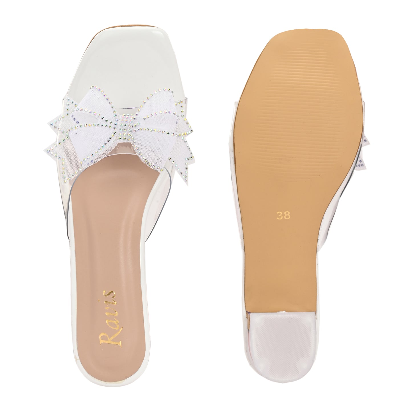 Ravis Double Bow Transparent Heels – Fancy Party Wear Slip-On for Women