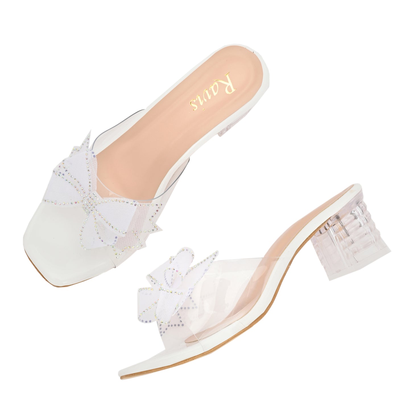 Ravis Double Bow Transparent Heels – Fancy Party Wear Slip-On for Women