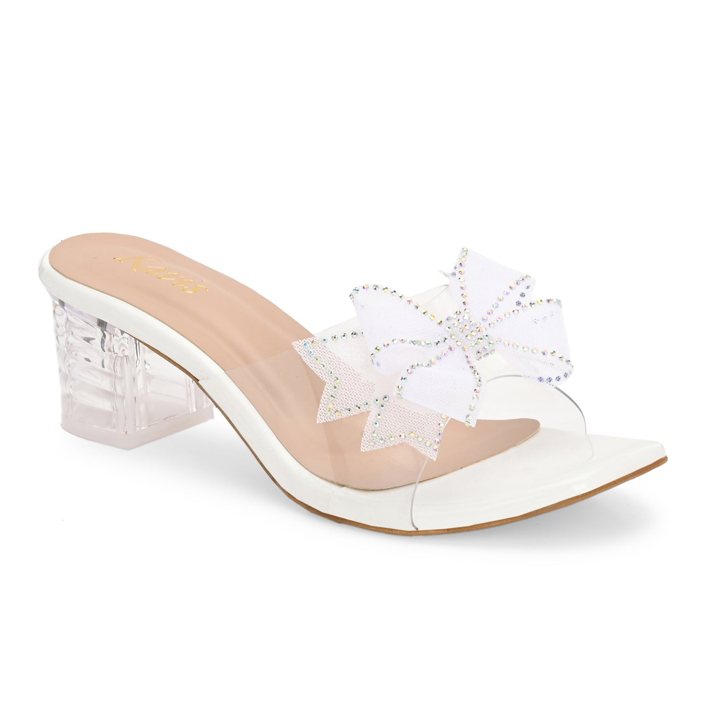 Ravis Double Bow Transparent Heels – Fancy Party Wear Slip-On for Women