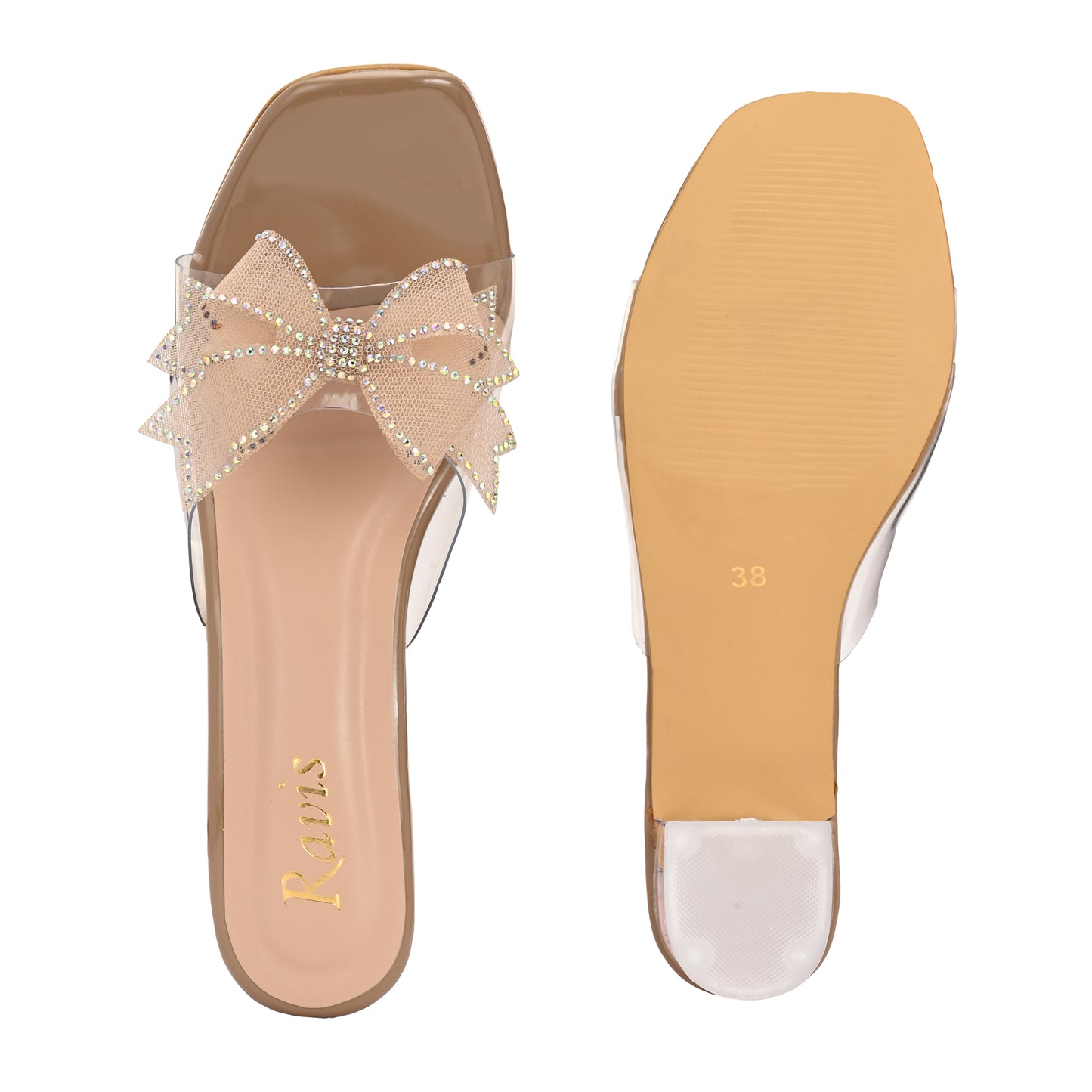 Ravis Double Bow Transparent Heels – Fancy Party Wear Slip-On for Women