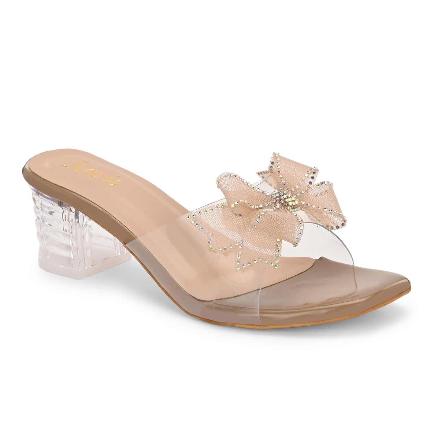 Ravis Double Bow Transparent Heels – Fancy Party Wear Slip-On for Women