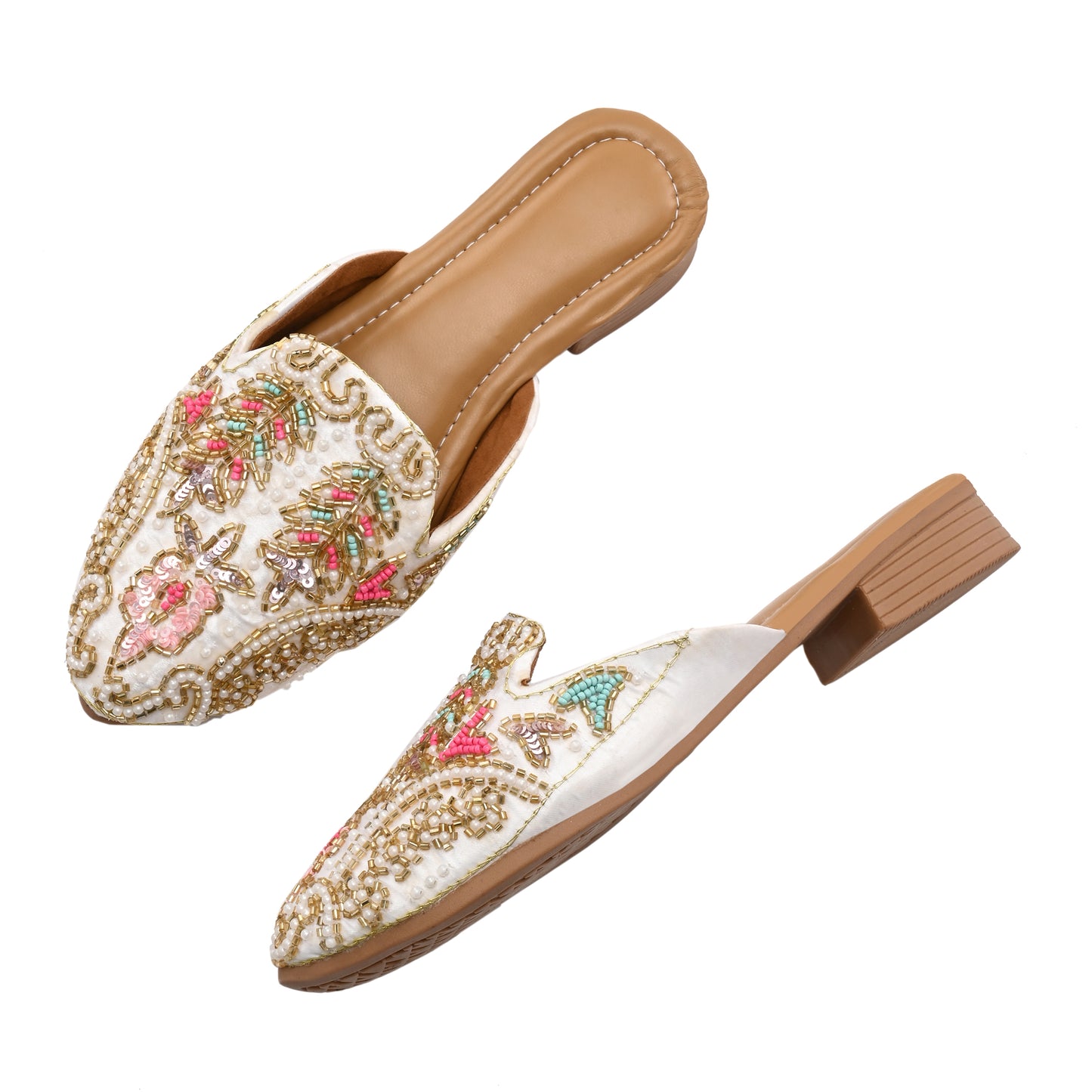 Ravis Embroidered Ethnic Mule for Women – Festive Slip-On Jutti with Heel