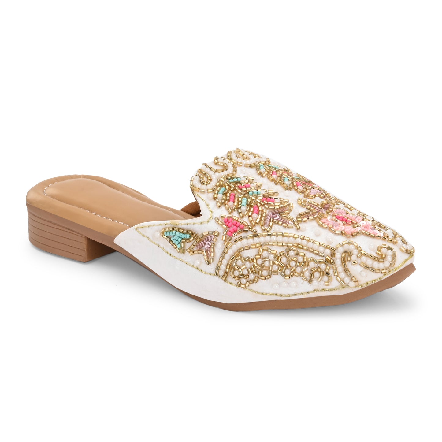 Ravis Embroidered Ethnic Mule for Women – Festive Slip-On Jutti with Heel