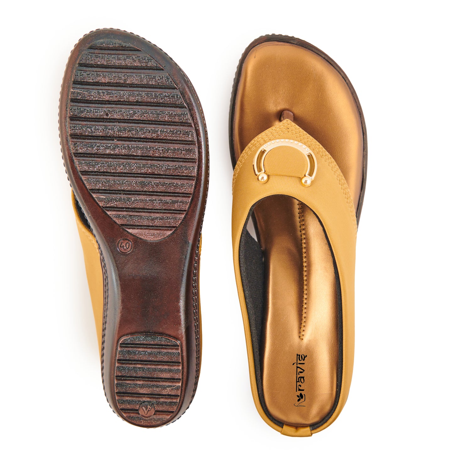 Ravis Gold Ring Toe-Ring Flats – Comfort Slip-On Daily Wear Sandals for Women