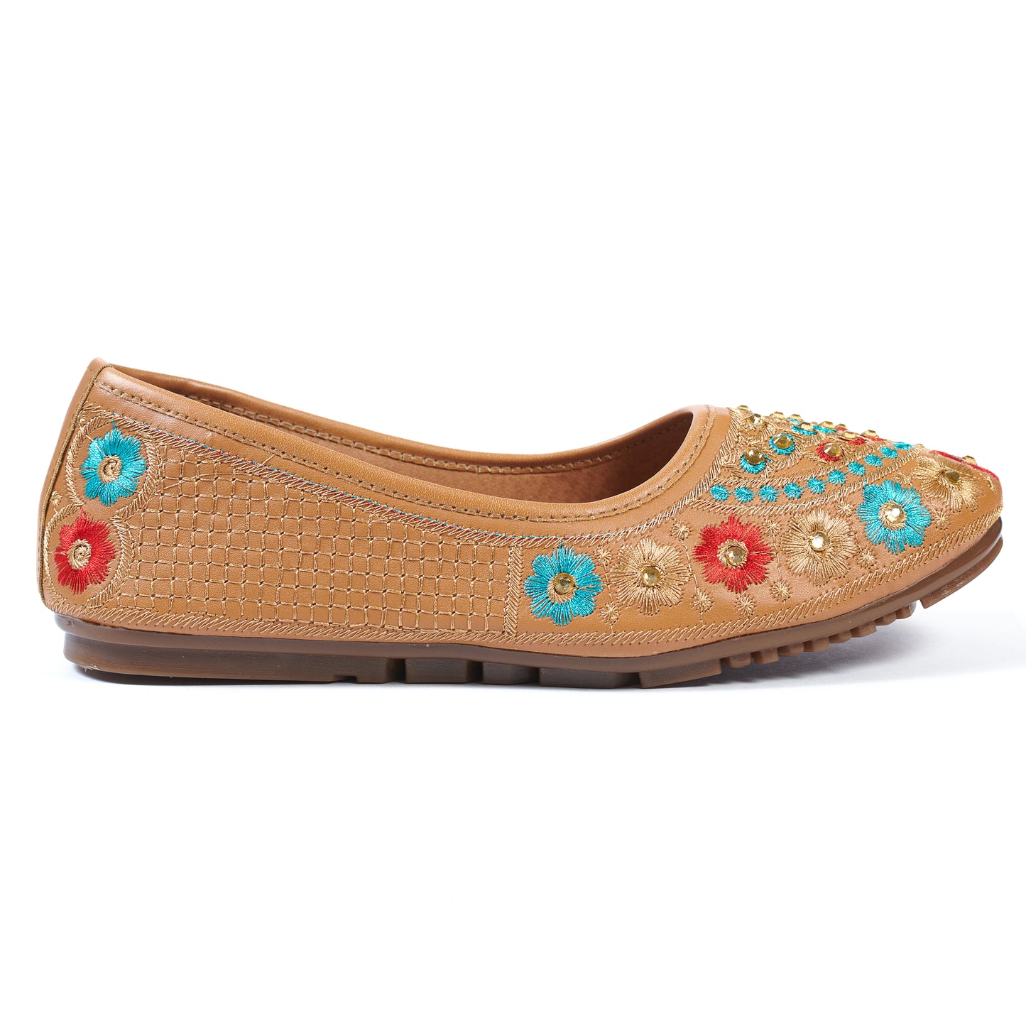 Ravis Embroidered Ethnic Flat Jutti – Traditional Floral Design for Women