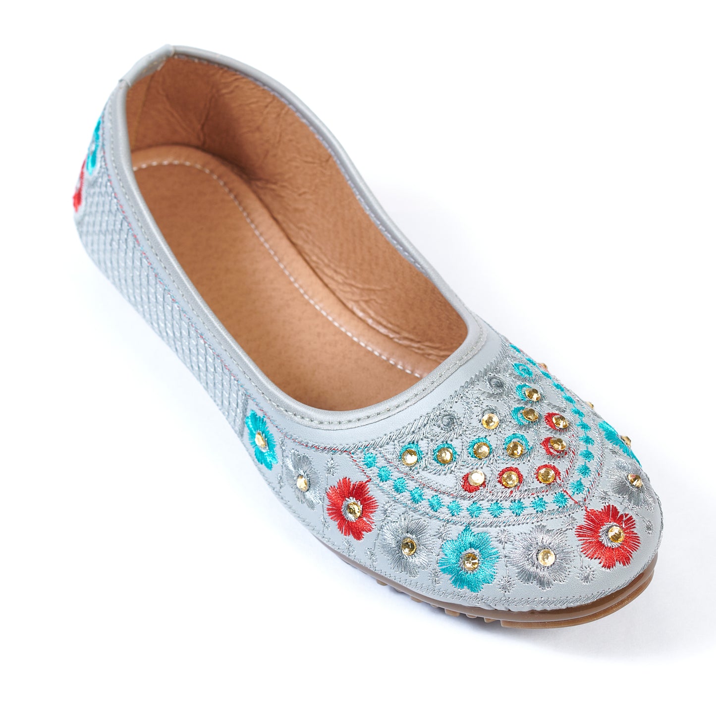 Ravis Embroidered Ethnic Flat Jutti – Traditional Floral Design for Women