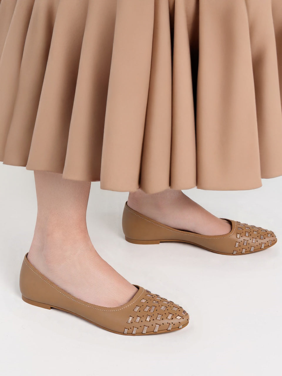 Stylish Cutwork Ballerina Flats for Women – Soft Sole, Office