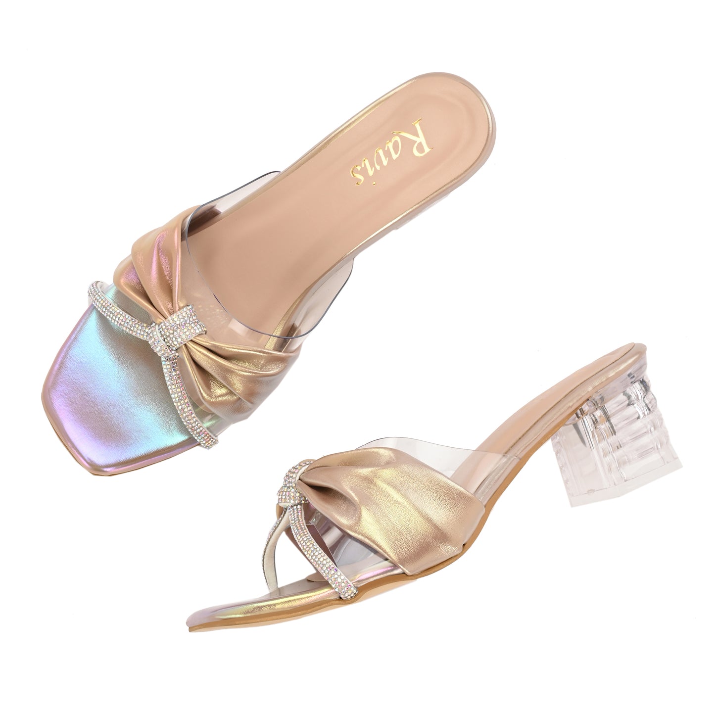 Ravis Bow Design Transparent Heels – Stylish Party Wear Slip-Ons for Women