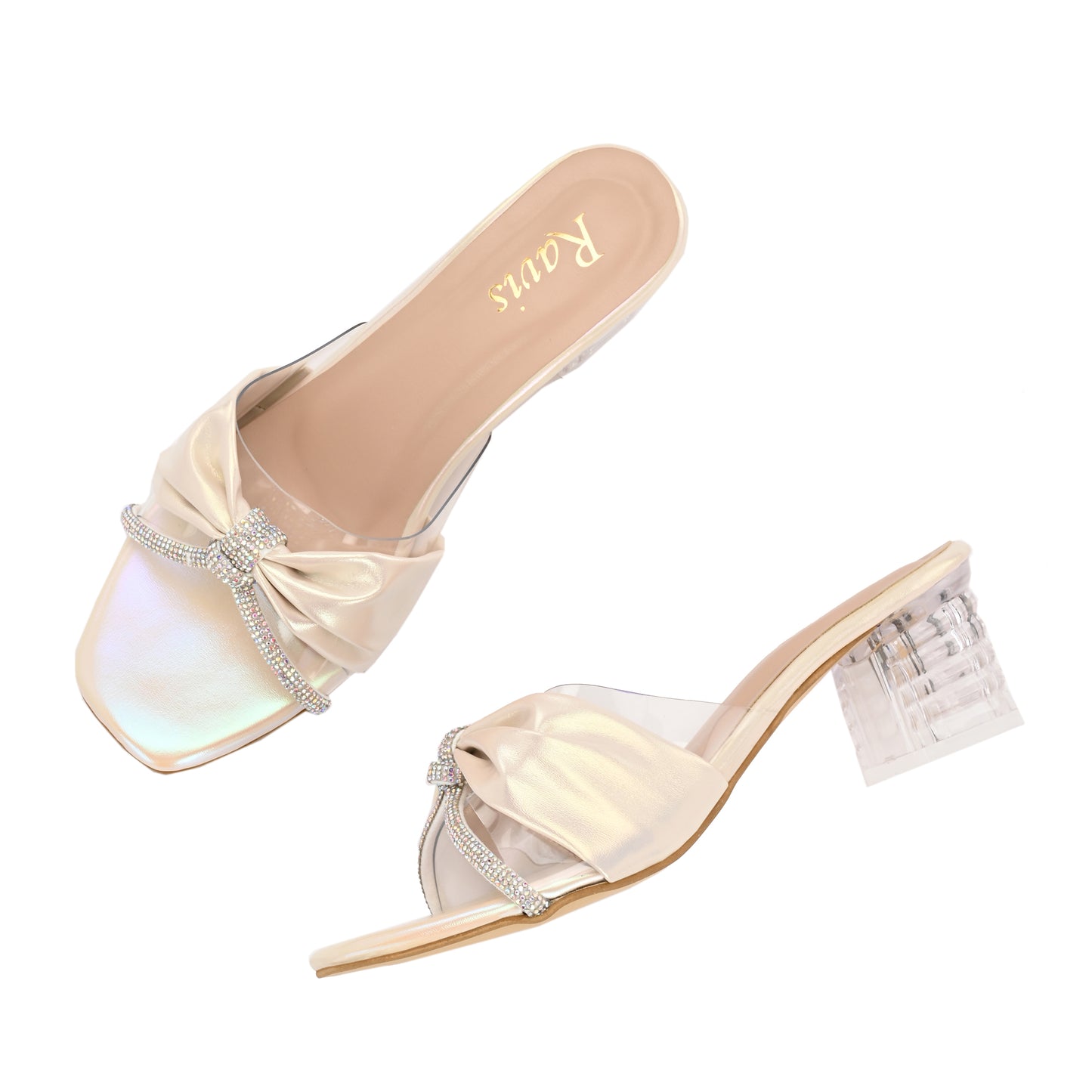 Ravis Bow Design Transparent Heels – Stylish Party Wear Slip-Ons for Women