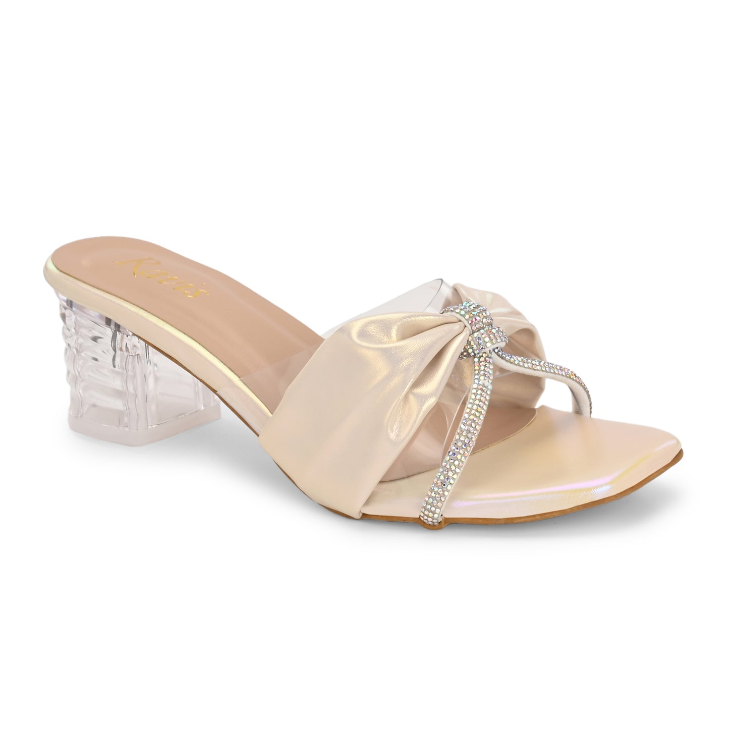Ravis Bow Design Transparent Heels – Stylish Party Wear Slip-Ons for Women