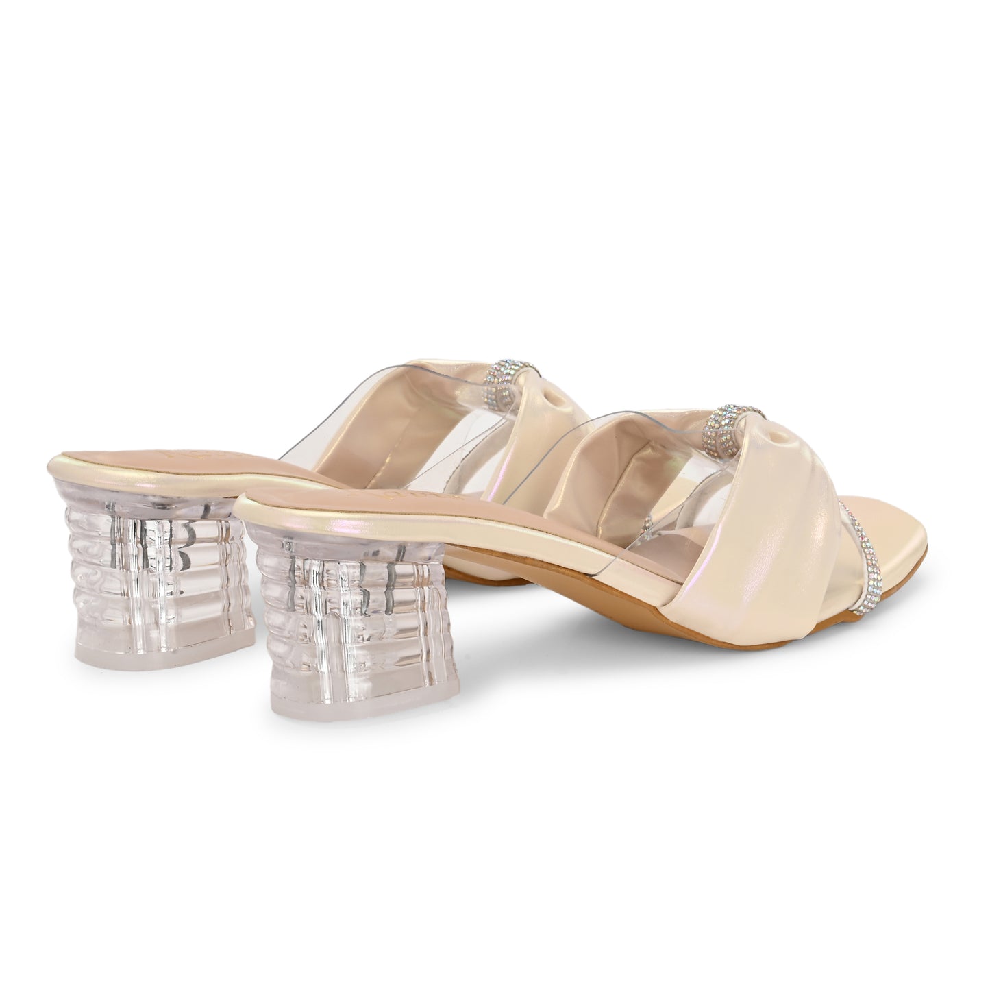 Ravis Bow Design Transparent Heels – Stylish Party Wear Slip-Ons for Women