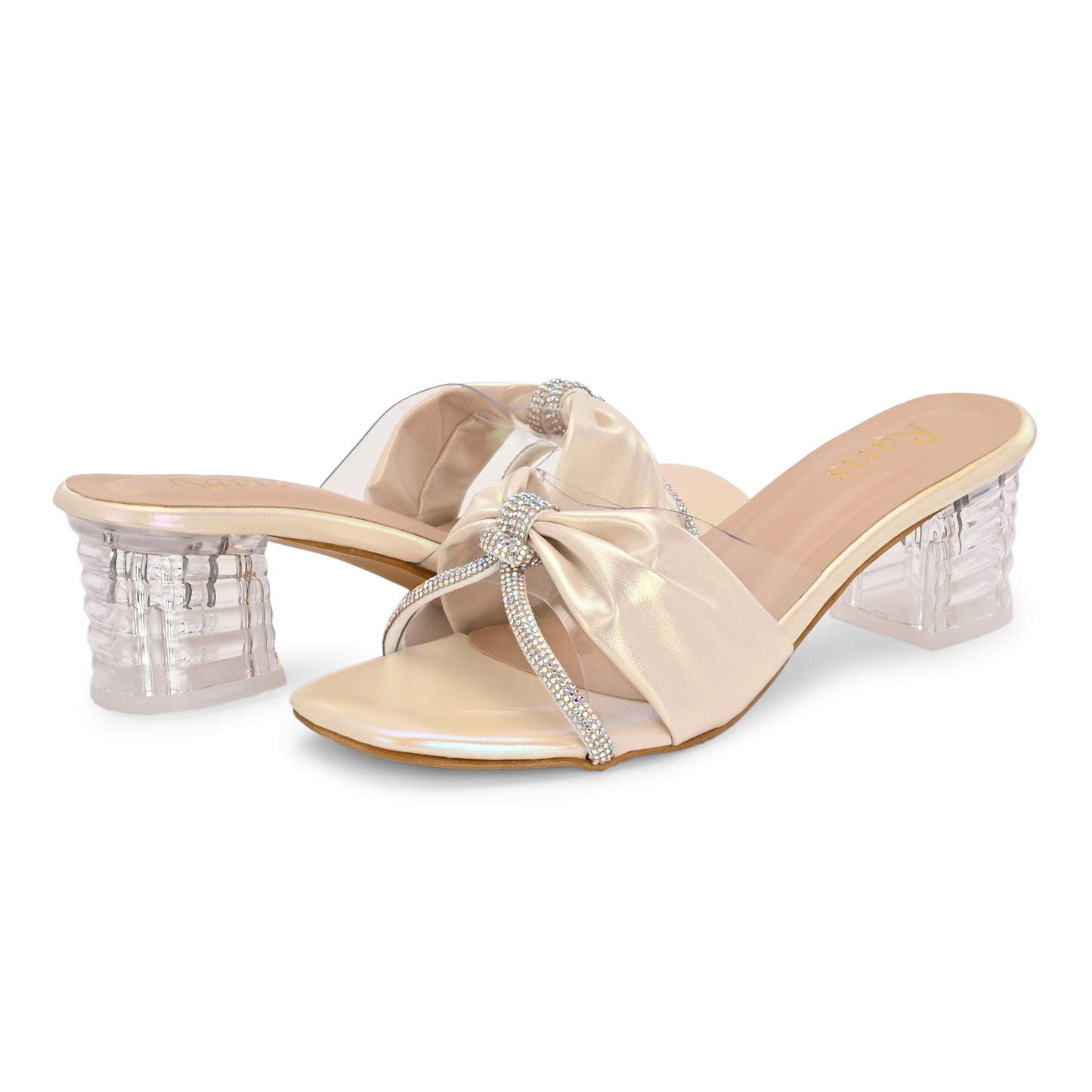 Ravis Bow Design Transparent Heels – Stylish Party Wear Slip-Ons for Women