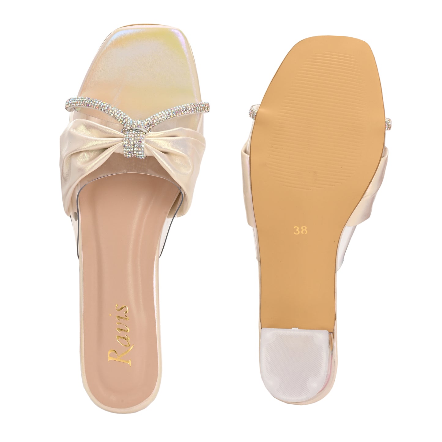 Ravis Bow Design Transparent Heels – Stylish Party Wear Slip-Ons for Women