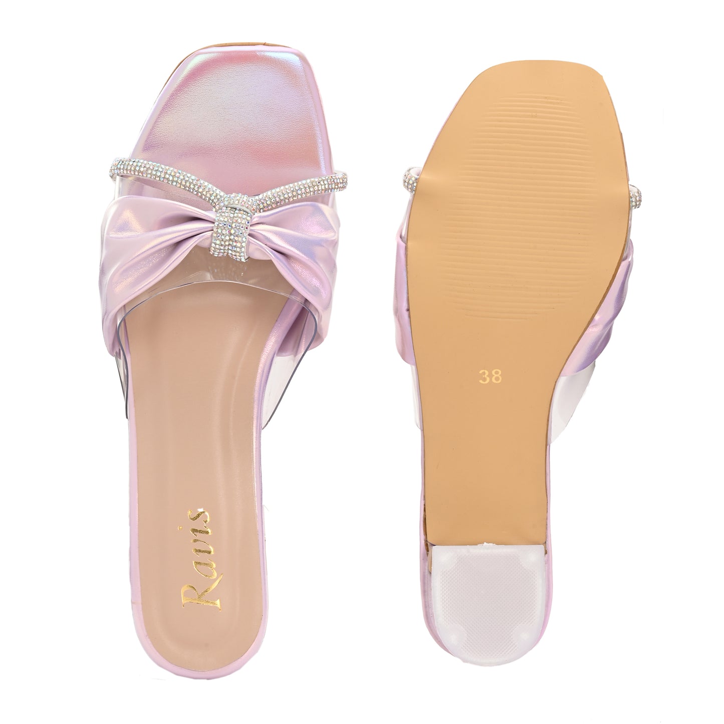 Ravis Bow Design Transparent Heels – Stylish Party Wear Slip-Ons for Women