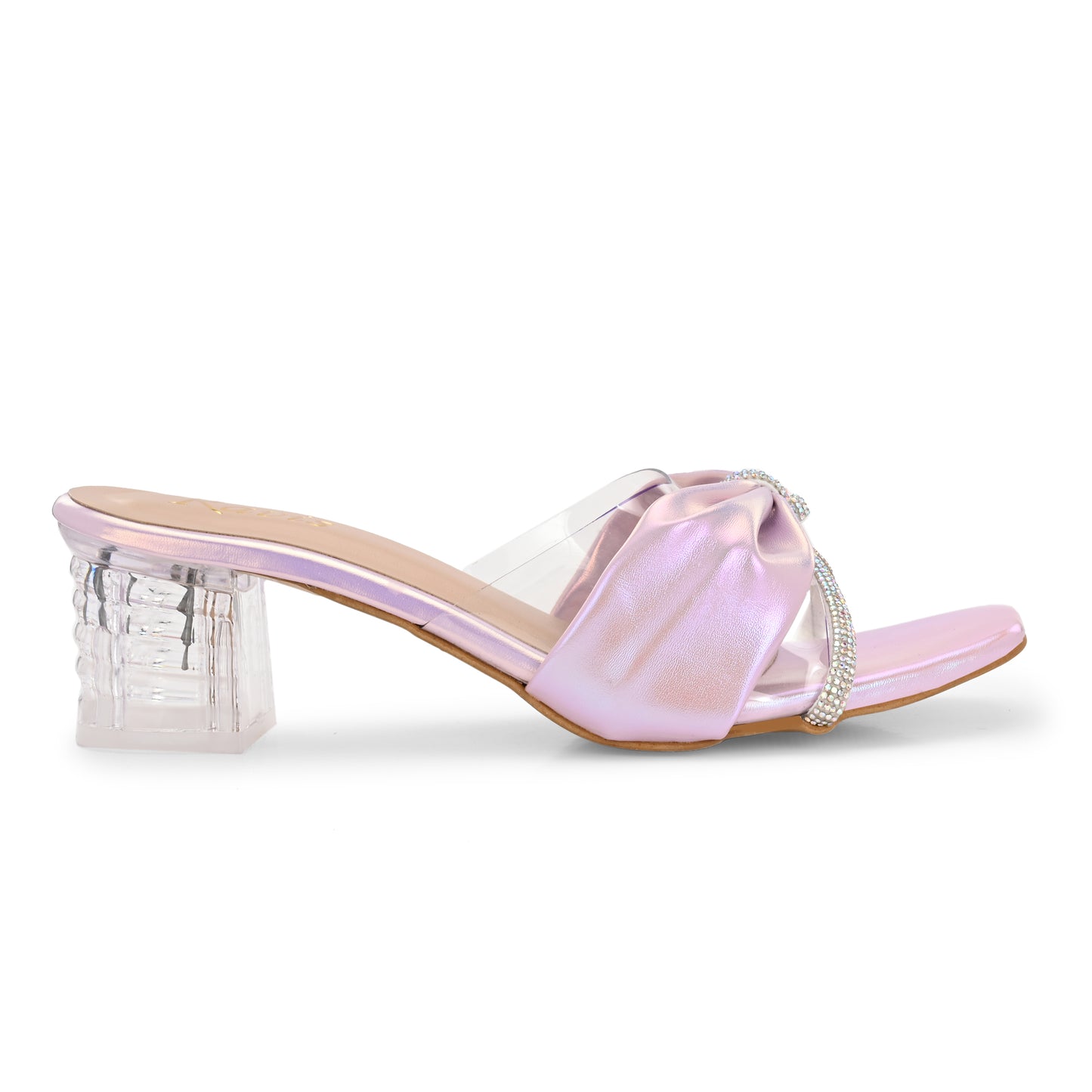 Ravis Bow Design Transparent Heels – Stylish Party Wear Slip-Ons for Women